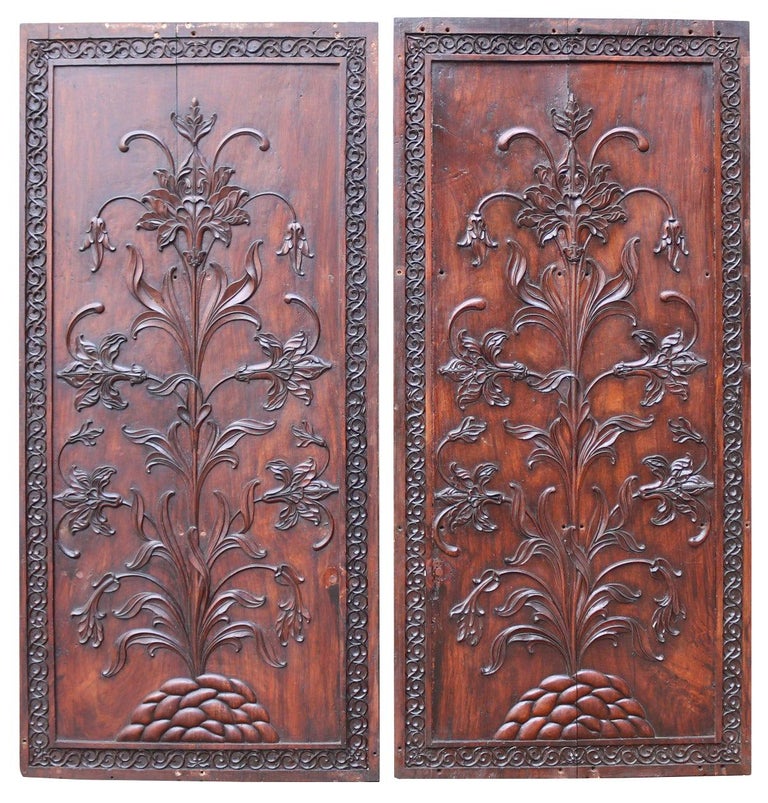 Pair of Carved Antique Hardwood Panels at 1stDibs