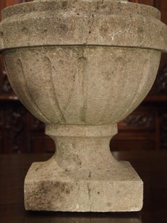 Pair of Carved Antique Limestone Pots a Feu from France, 19th Century