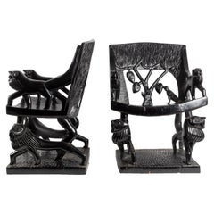 Pair of Carved Armchairs in Exotic Wood, Art Deco Period, 1920
