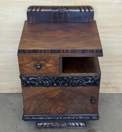 Pair of Carved Art Deco Bedside Cabinets in Walnut Burl Veneer