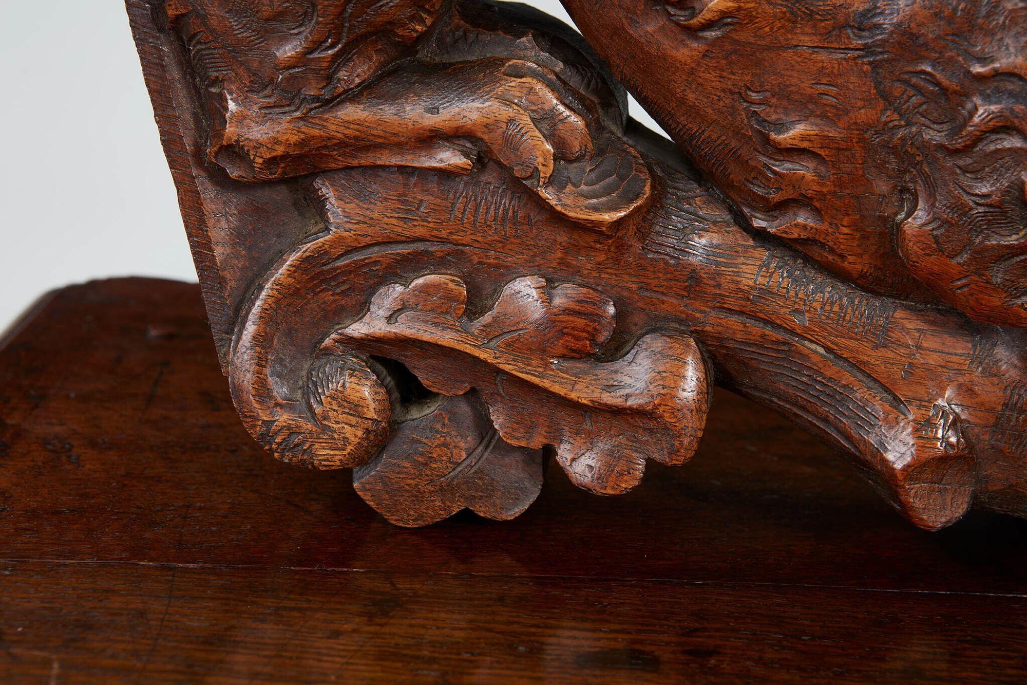 Pair of Carved Arts & Crafts Fox Brackets For Sale 5