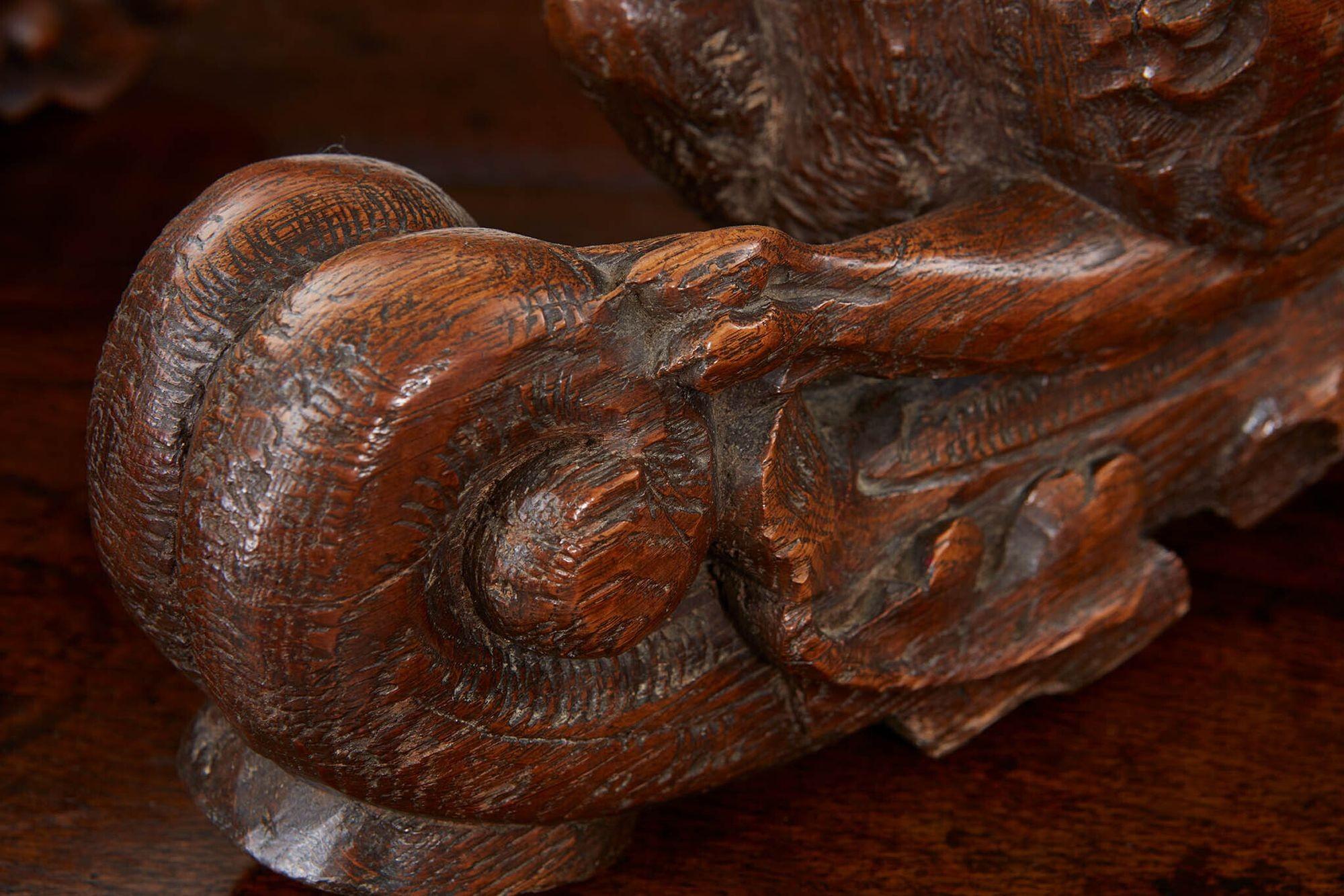 Pair of Carved Arts & Crafts Fox Brackets For Sale 1