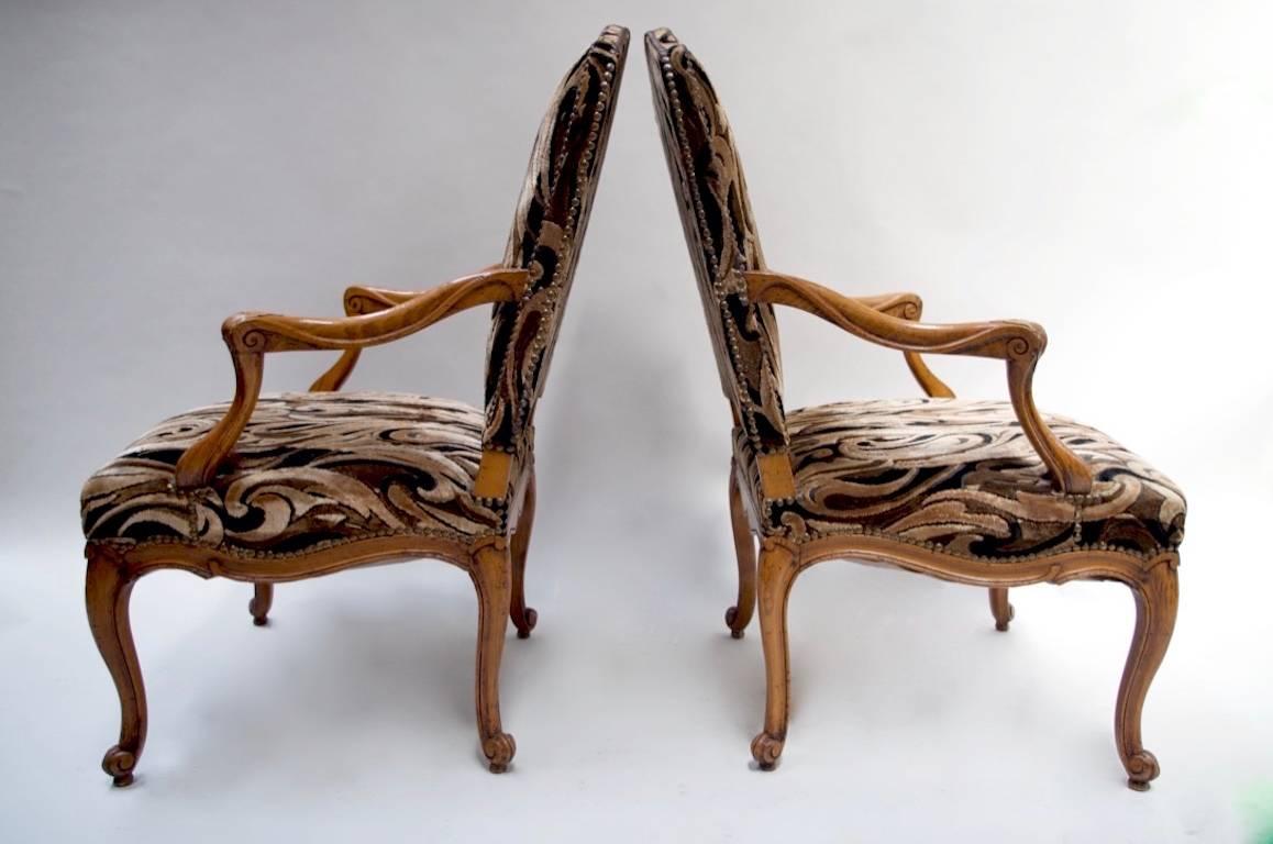 Pair of Carved Beech Louis XV Style Armchairs, 20th Century 5
