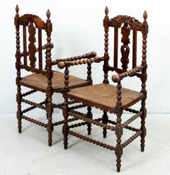 Pair of Carved Bobbin Armchairs