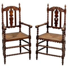 Pair of Carved Bobbin Armchairs
