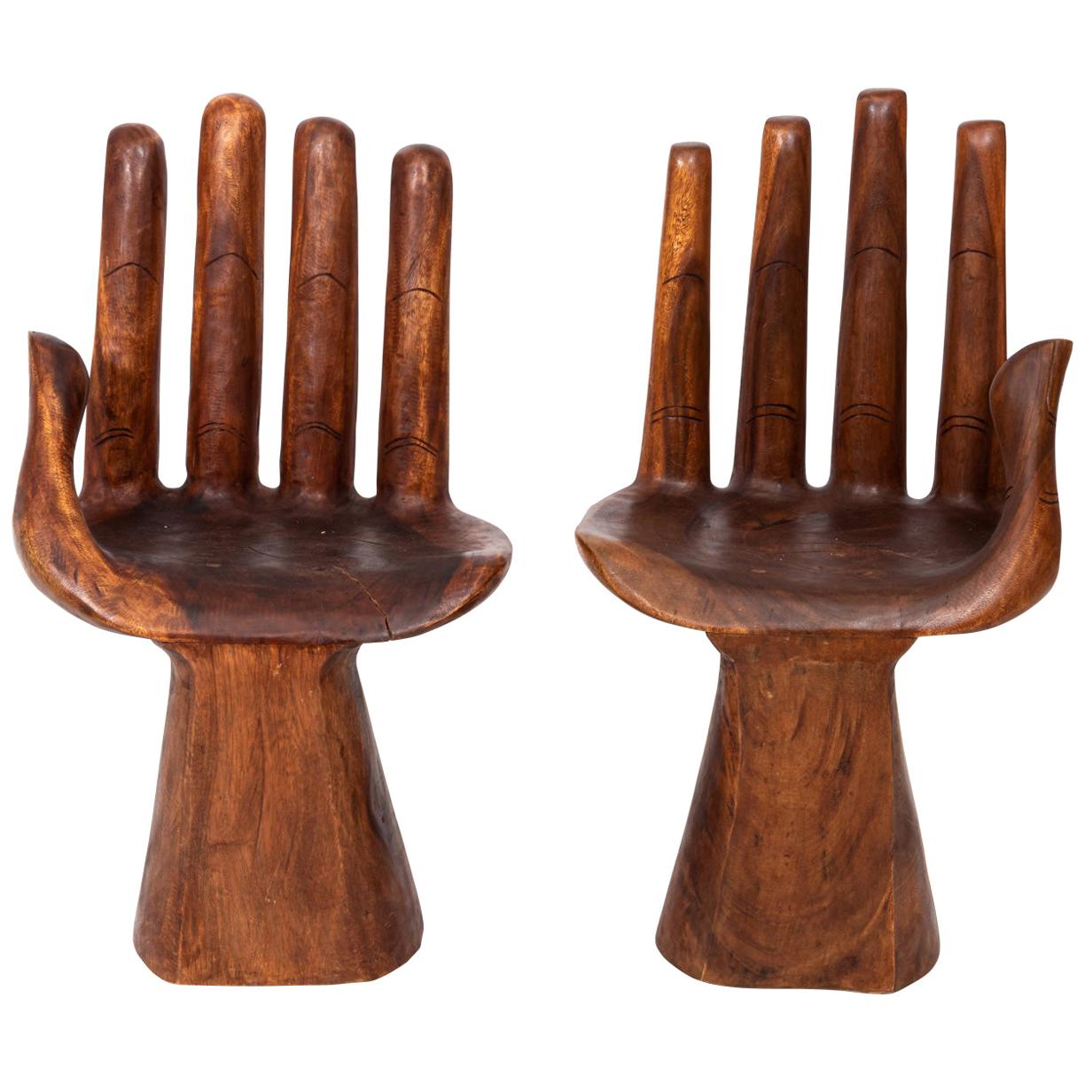 Pair of Carved Brazilian Hand Chairs