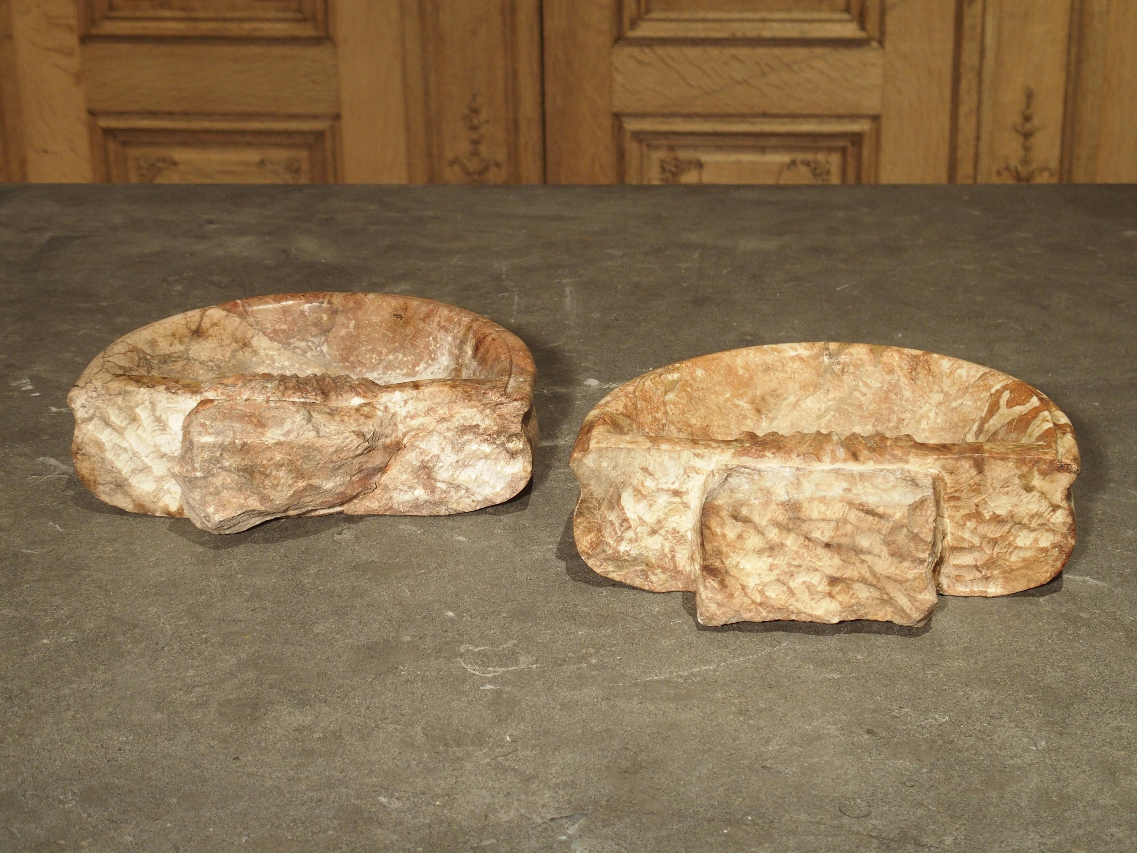 Pair of Carved Breccia Pernice Marble Basins from Italy 4