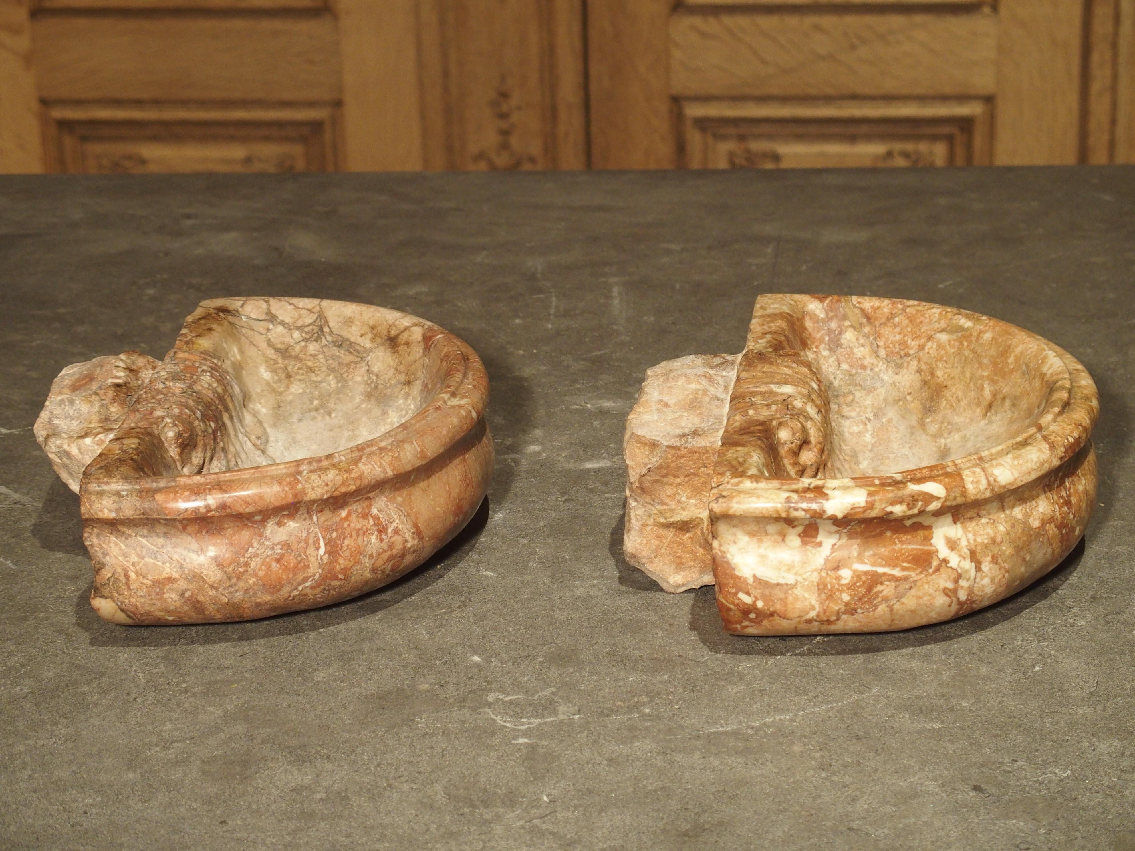 Pair of Carved Breccia Pernice Marble Basins from Italy 6