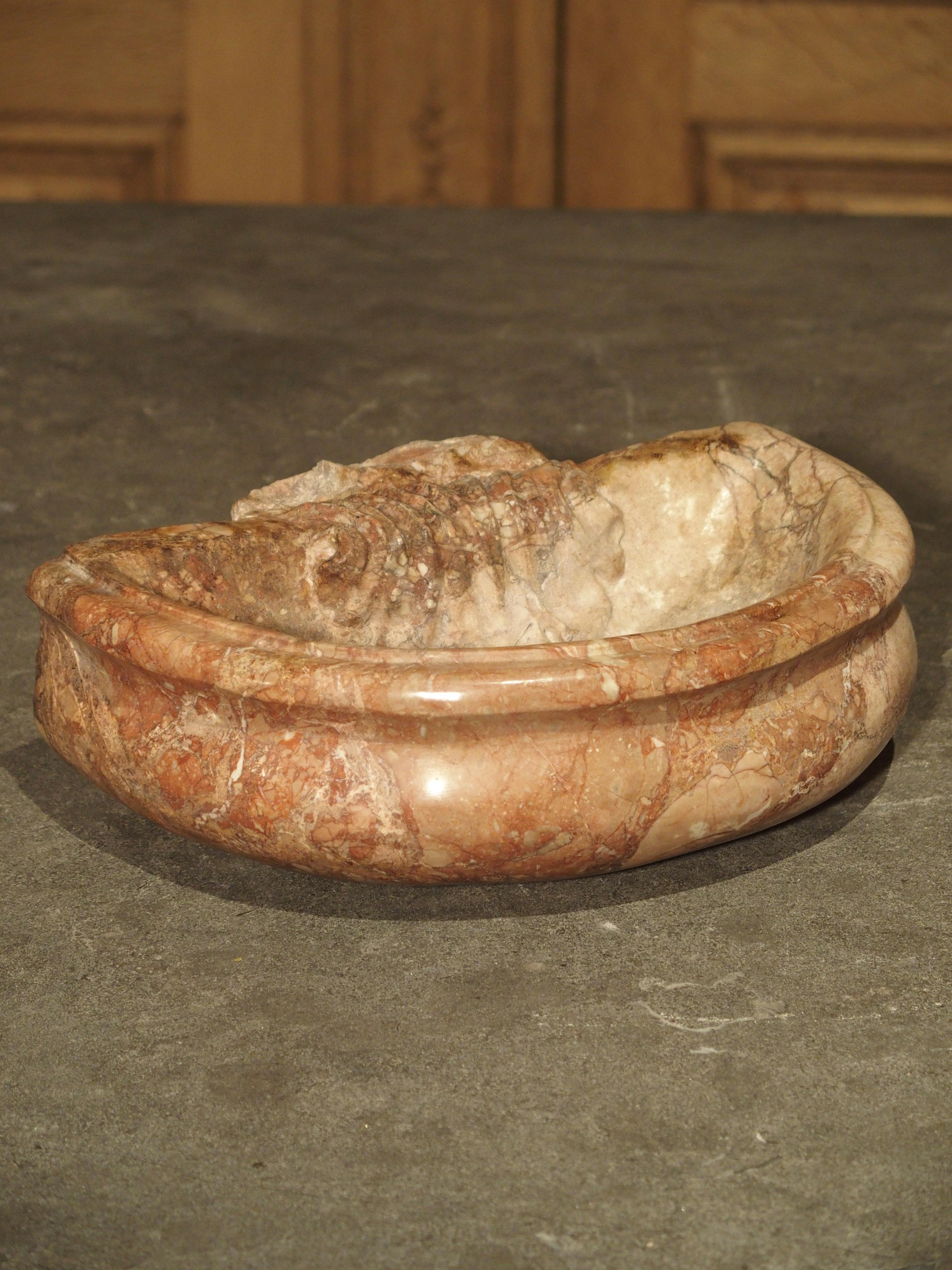 Hand-Carved Pair of Carved Breccia Pernice Marble Basins from Italy