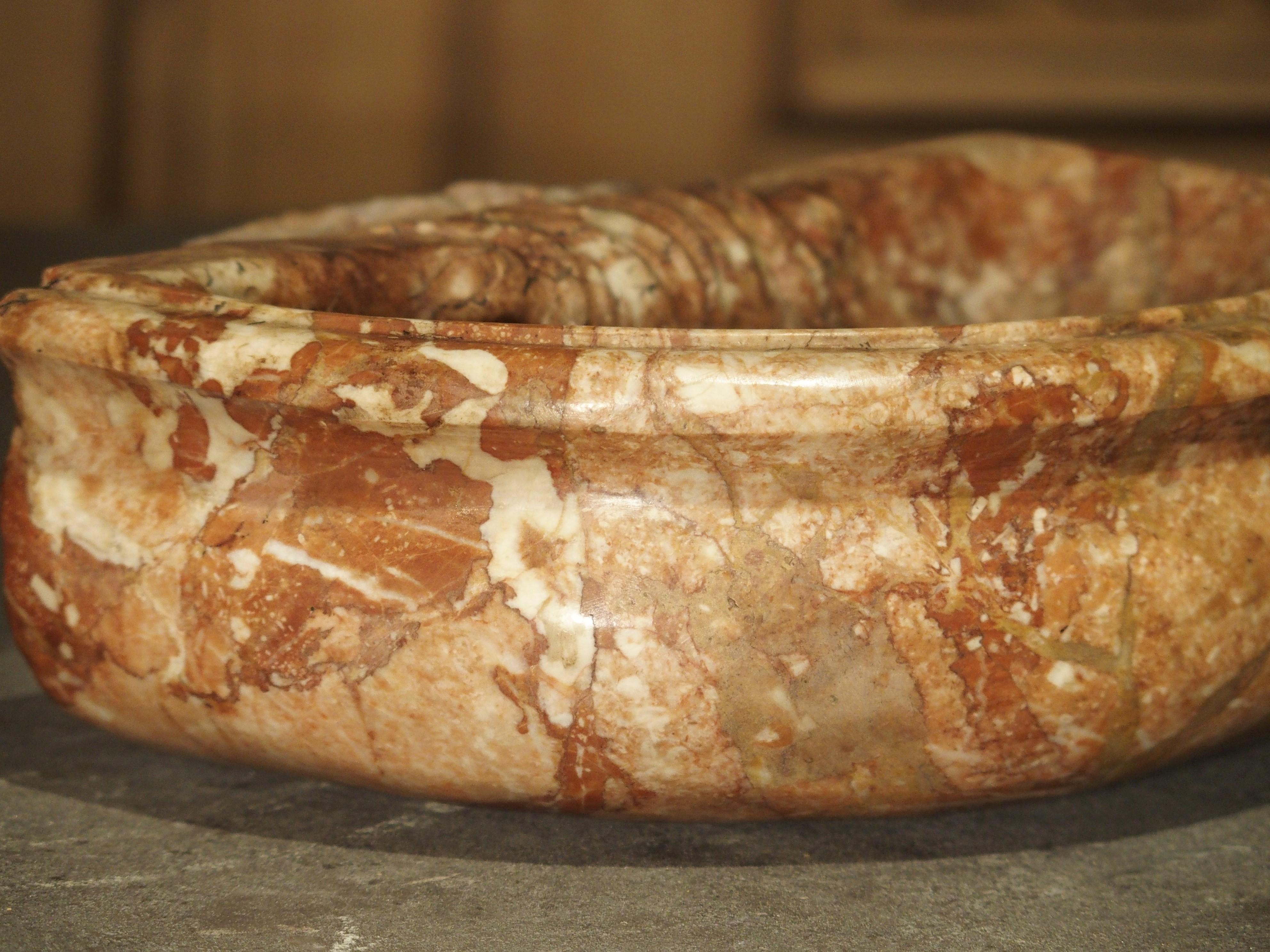 Pair of Carved Breccia Pernice Marble Basins from Italy In Good Condition In Dallas, TX