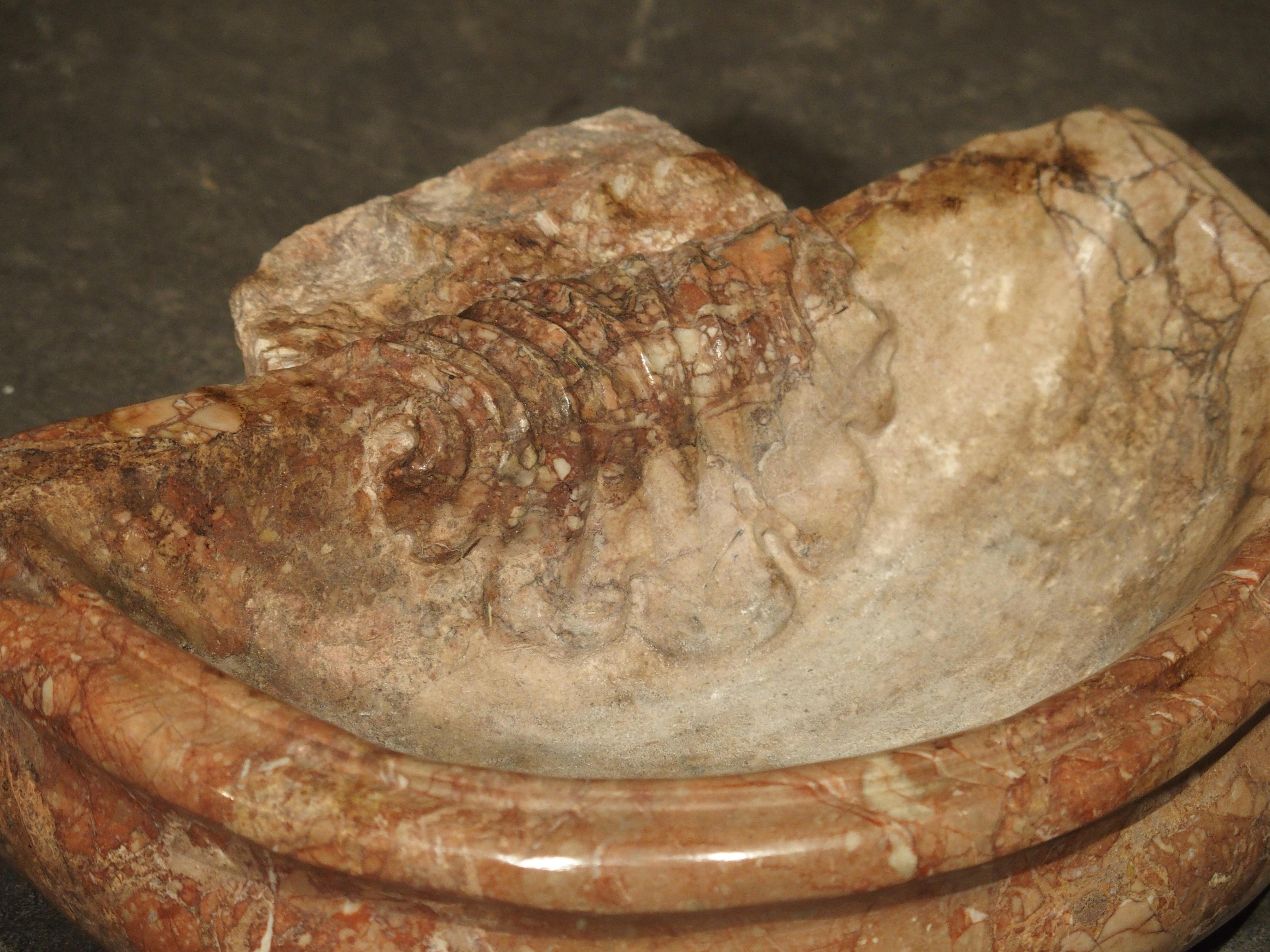 20th Century Pair of Carved Breccia Pernice Marble Basins from Italy