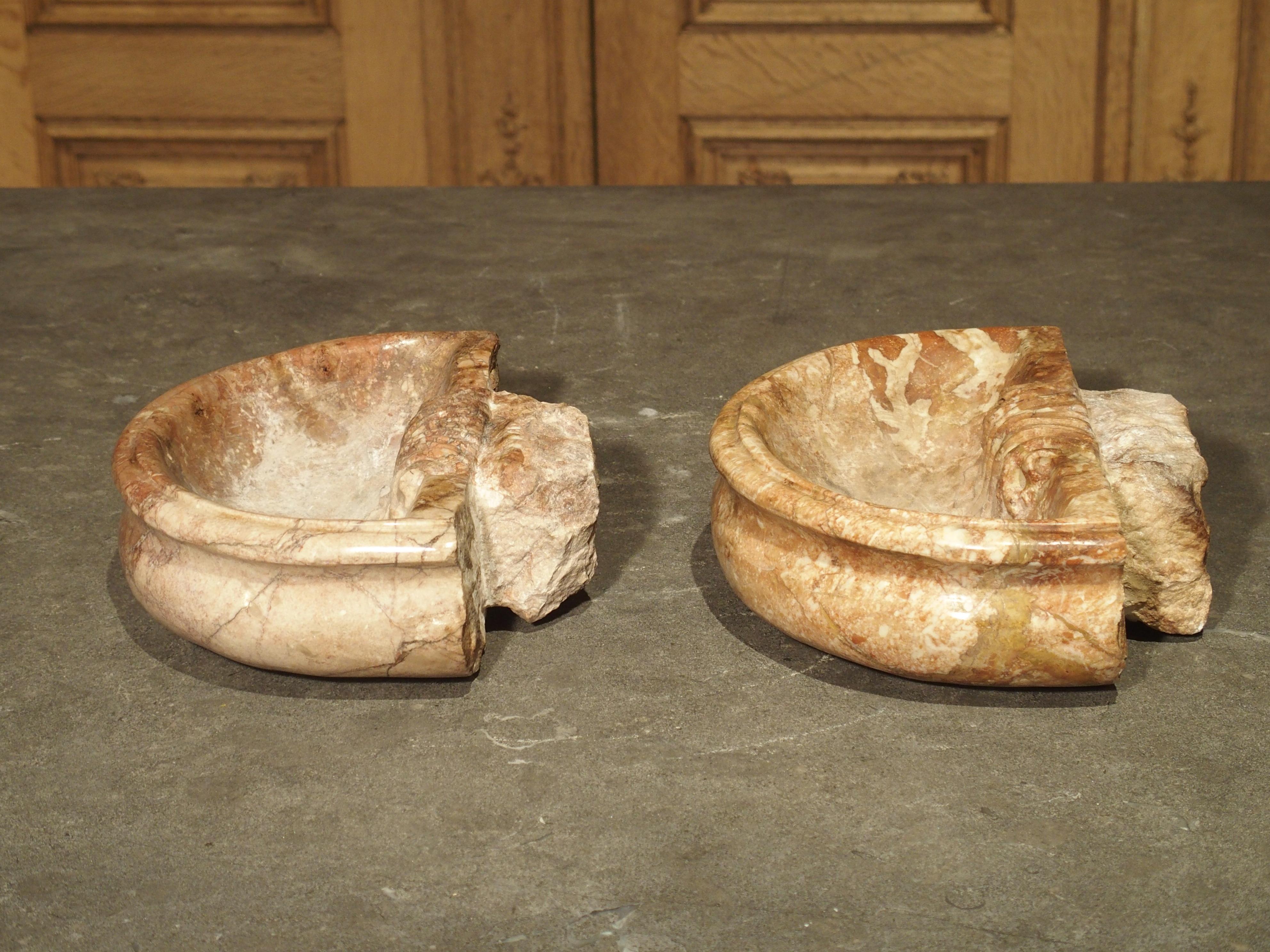Pair of Carved Breccia Pernice Marble Basins from Italy 1