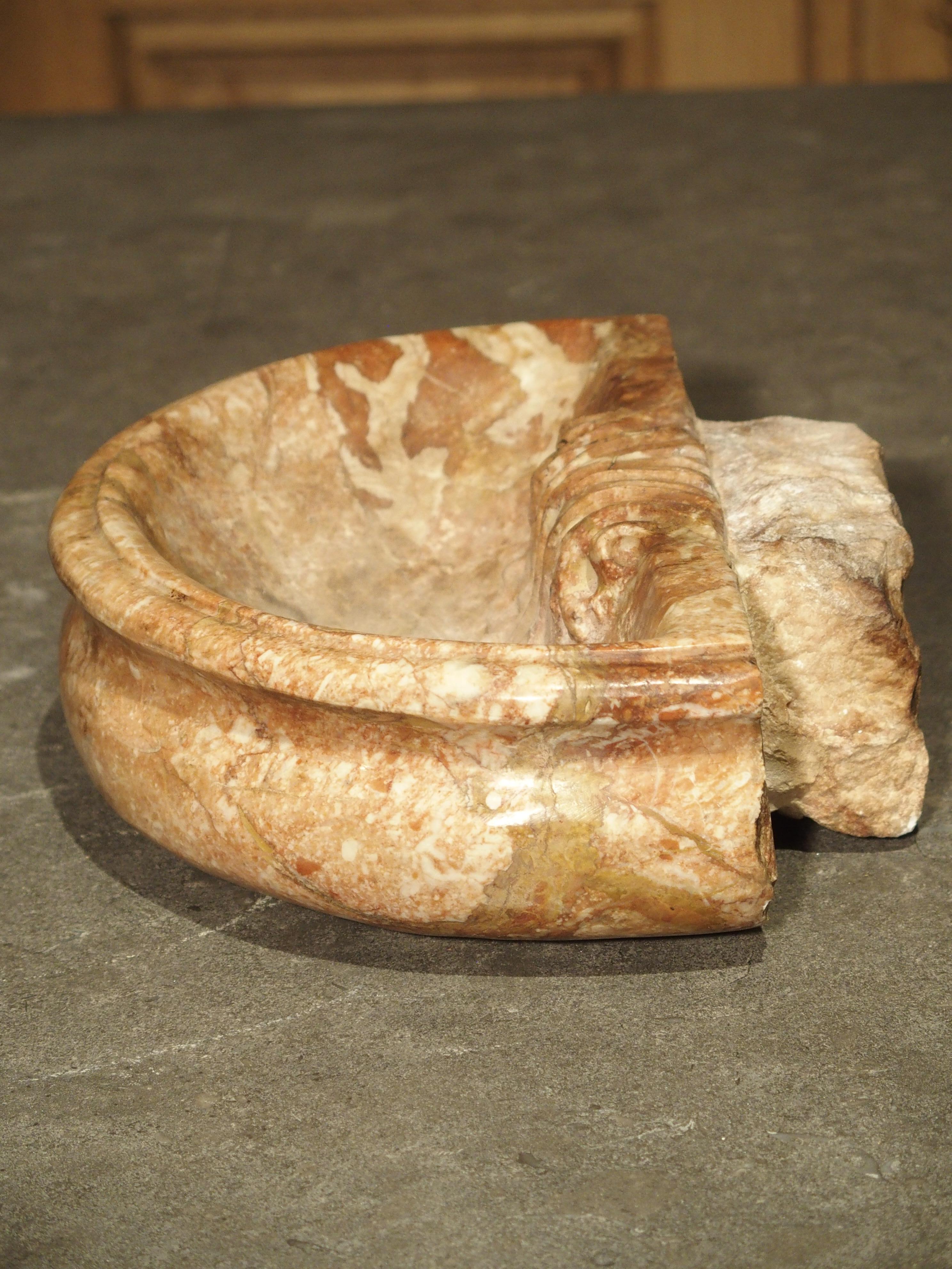 Pair of Carved Breccia Pernice Marble Basins from Italy 2