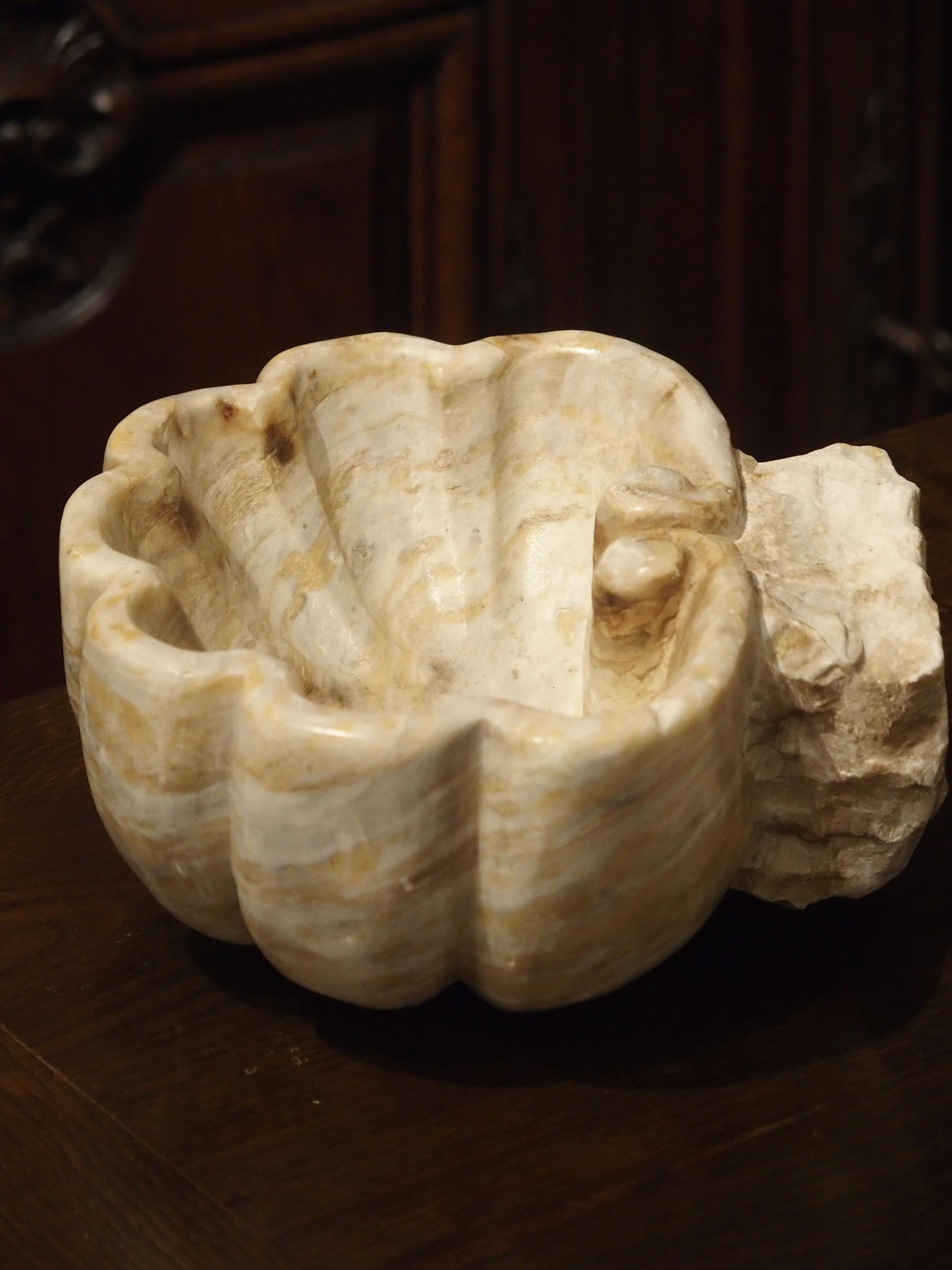 Pair of Carved Breccia Rosa Antigua Marble Shell Basins from Italy 6
