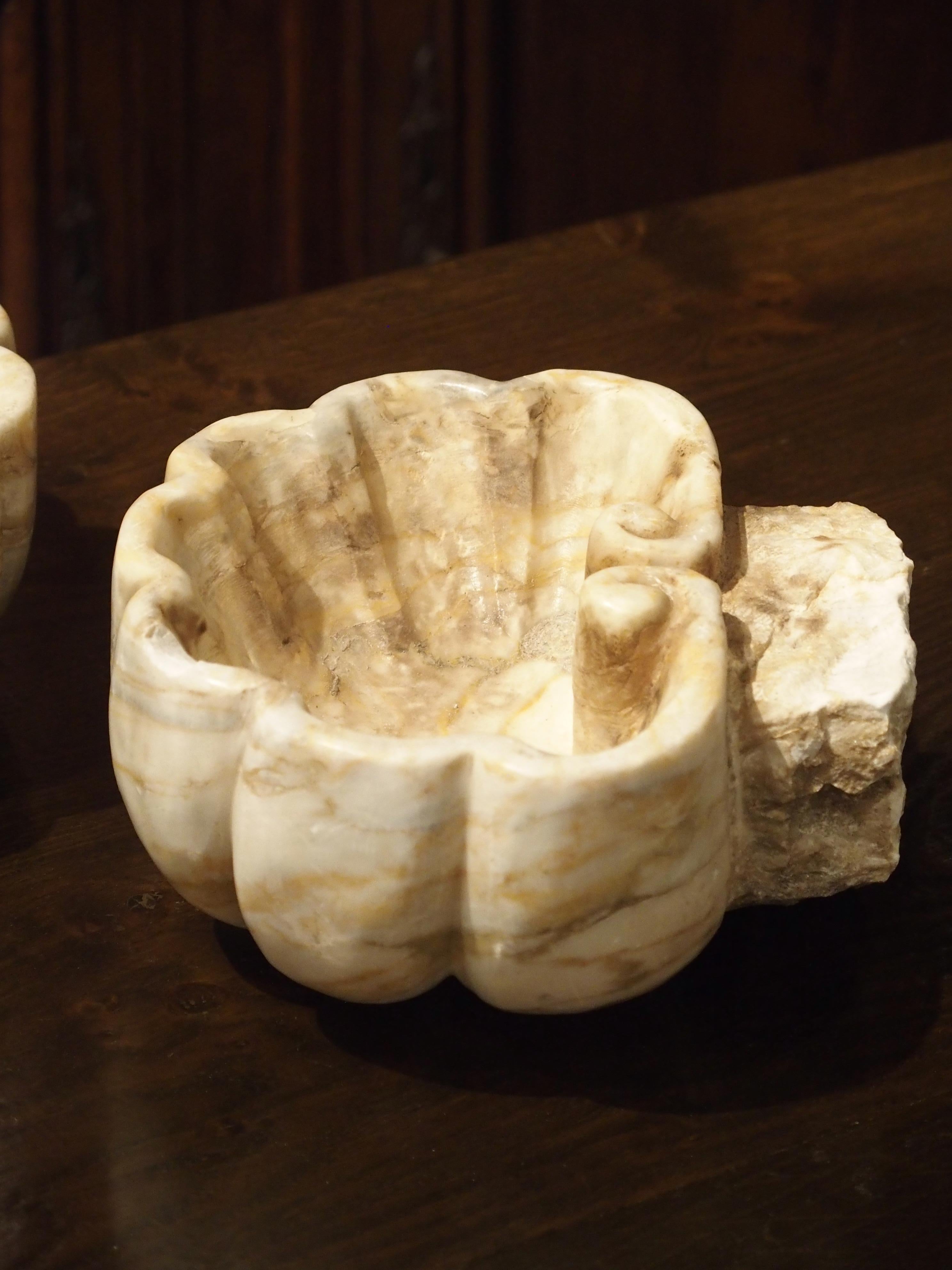 Pair of Carved Breccia Rosa Antigua Marble Shell Basins from Italy 8