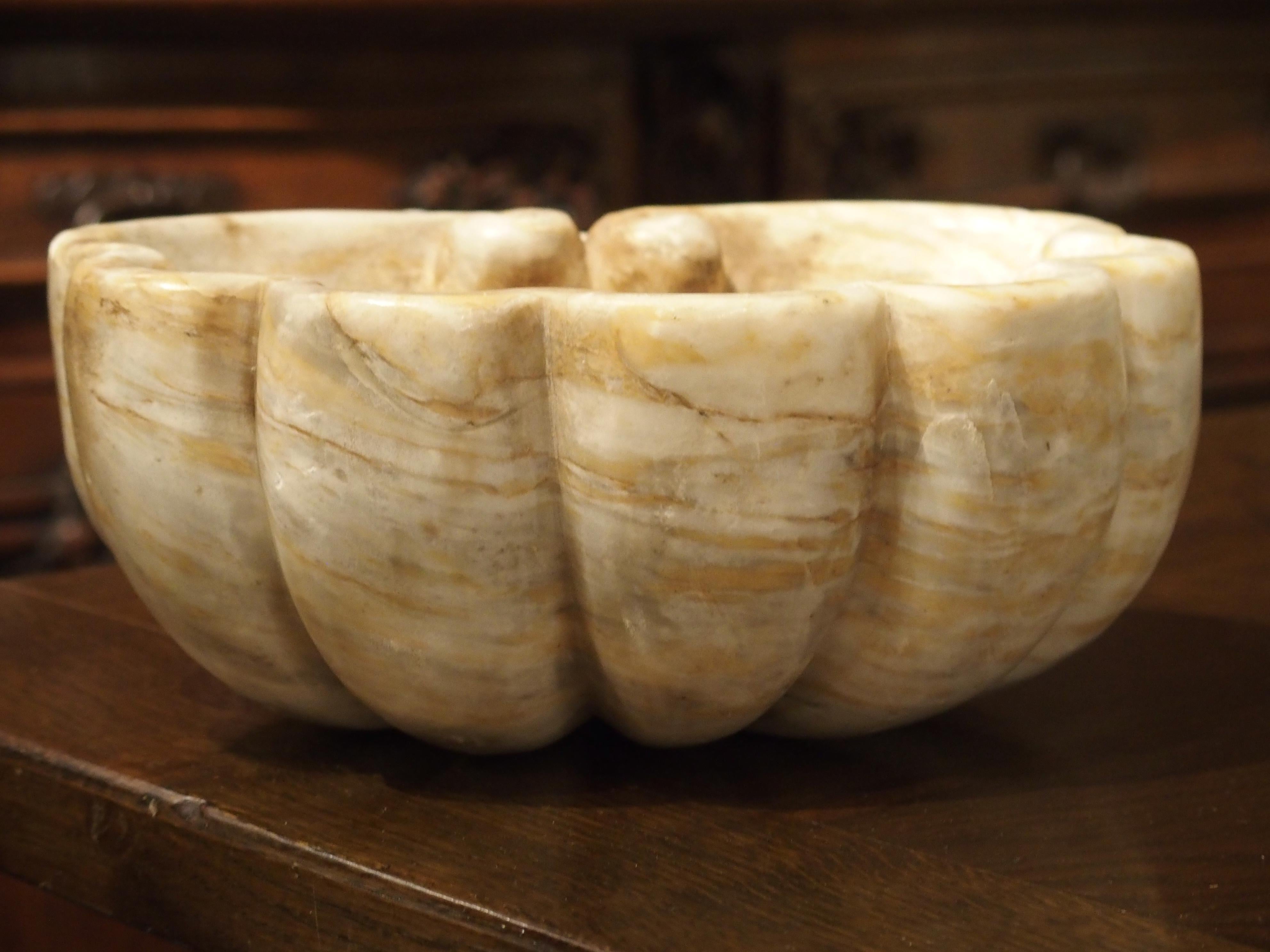 Hand-Carved Pair of Carved Breccia Rosa Antigua Marble Shell Basins from Italy