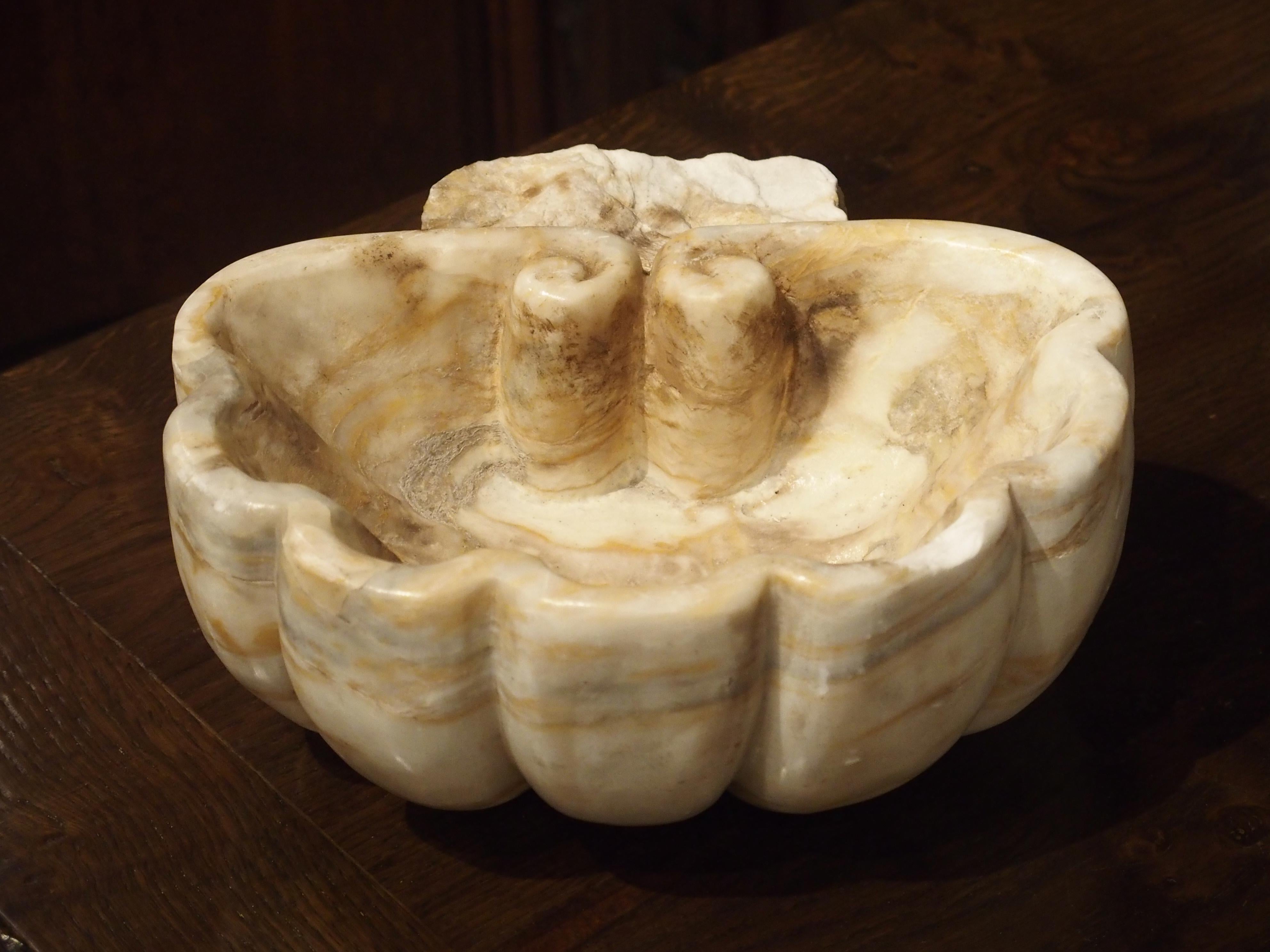 Pair of Carved Breccia Rosa Antigua Marble Shell Basins from Italy In Good Condition In Dallas, TX
