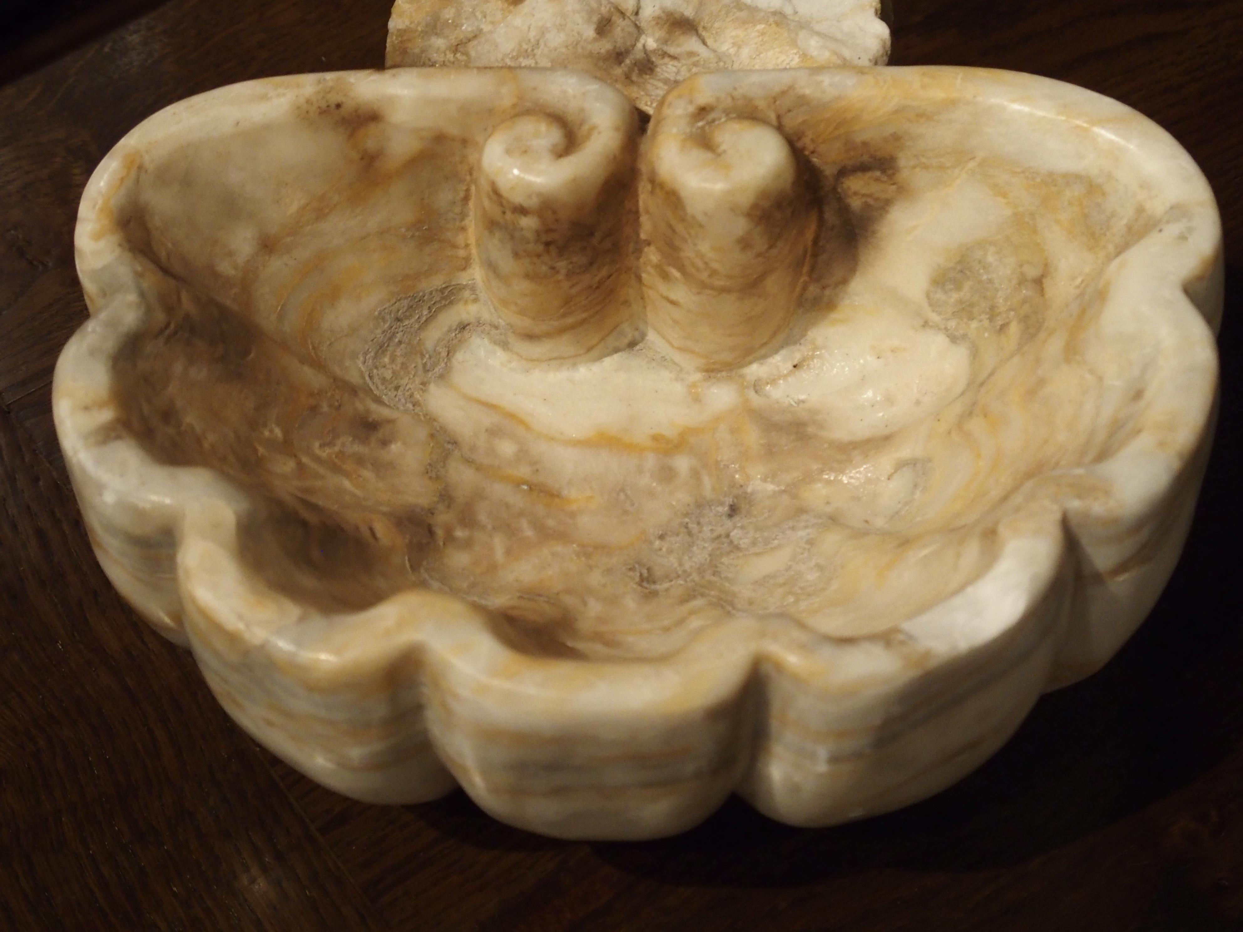Pair of Carved Breccia Rosa Antigua Marble Shell Basins from Italy 1