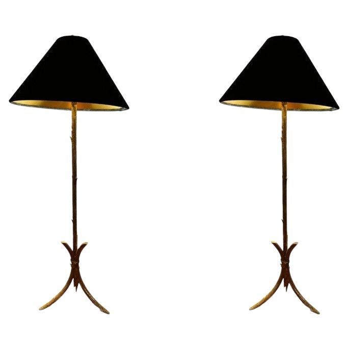 Pair of Carved Bronze Table Lamps Attr. to Maison Bagues