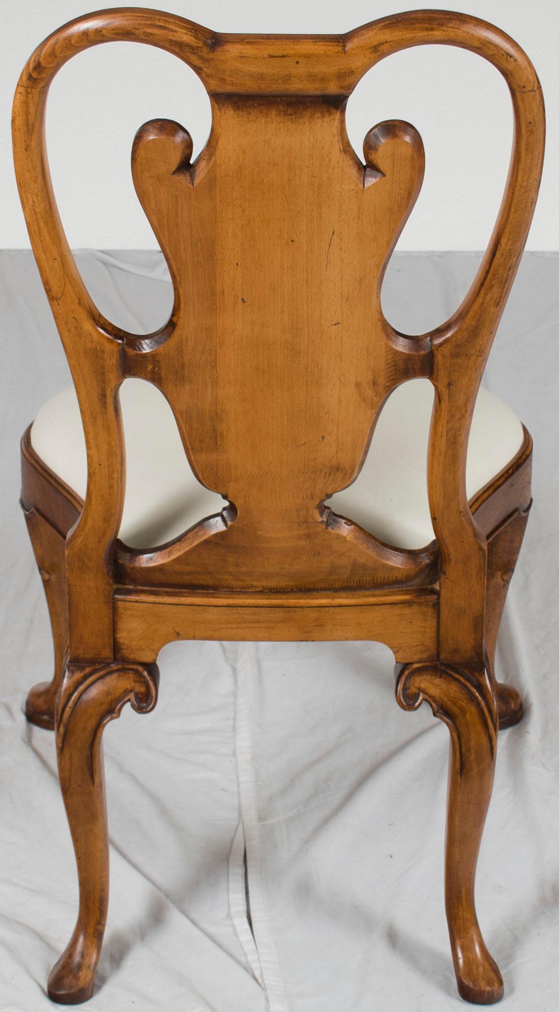 Pair of Carved Burl Walnut Queen Anne Style Dining Room Chairs For Sale 4