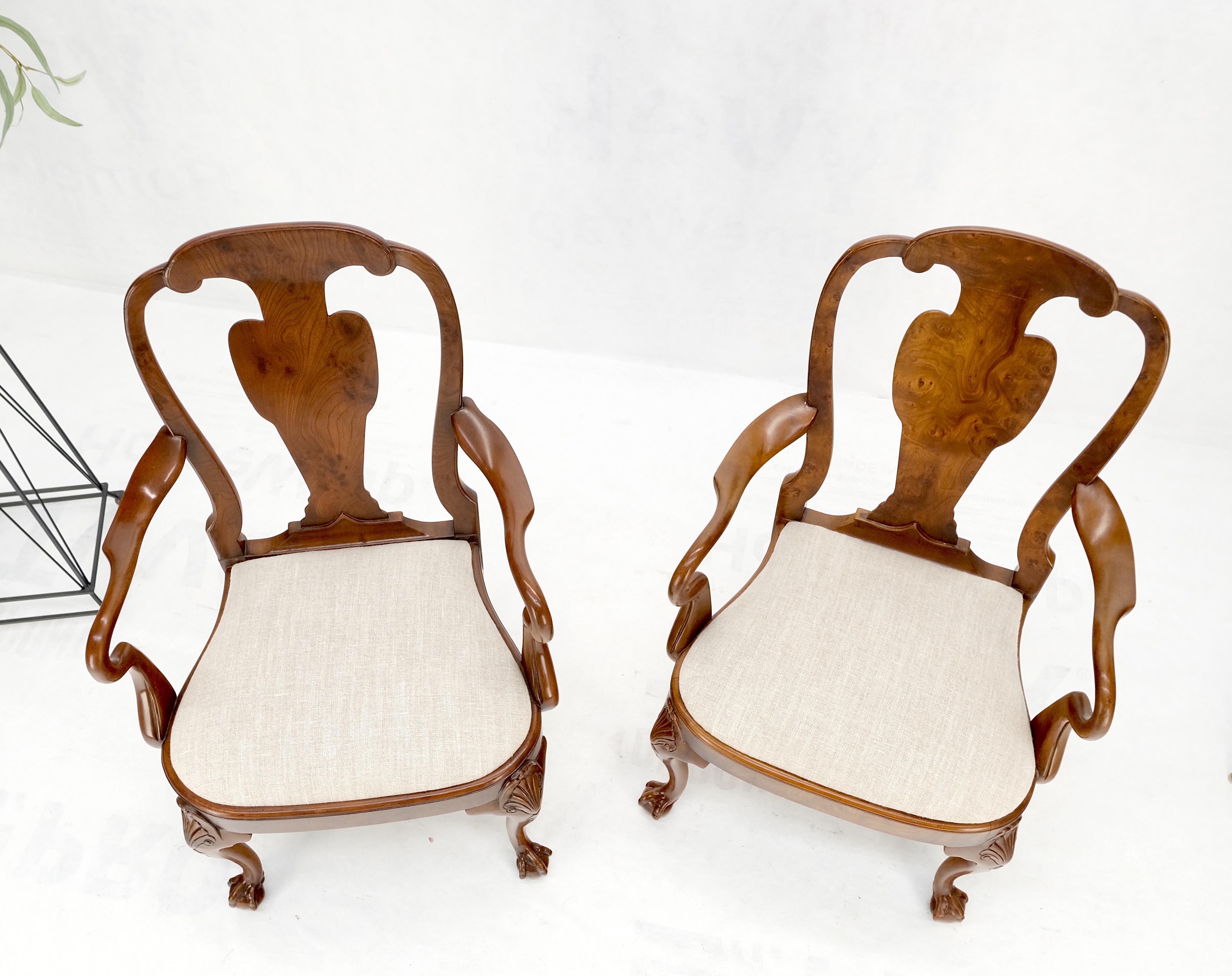 Paire de fauteuils en bois de ronce sculpté, tapisserie en lin oatmeal MINT ! en vente 3