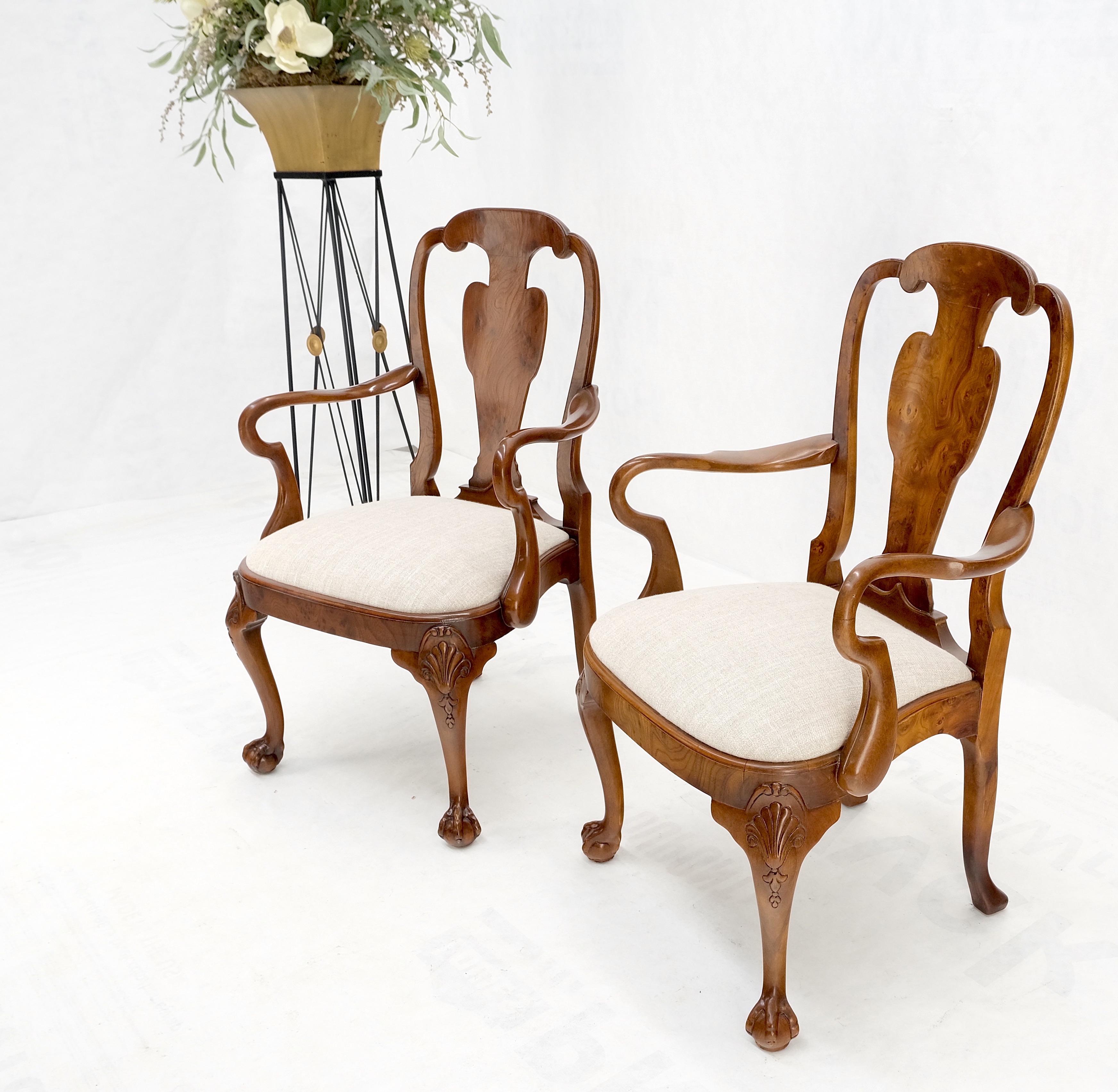 Paire de fauteuils en bois de ronce sculpté, tapisserie en lin oatmeal MINT ! en vente 5