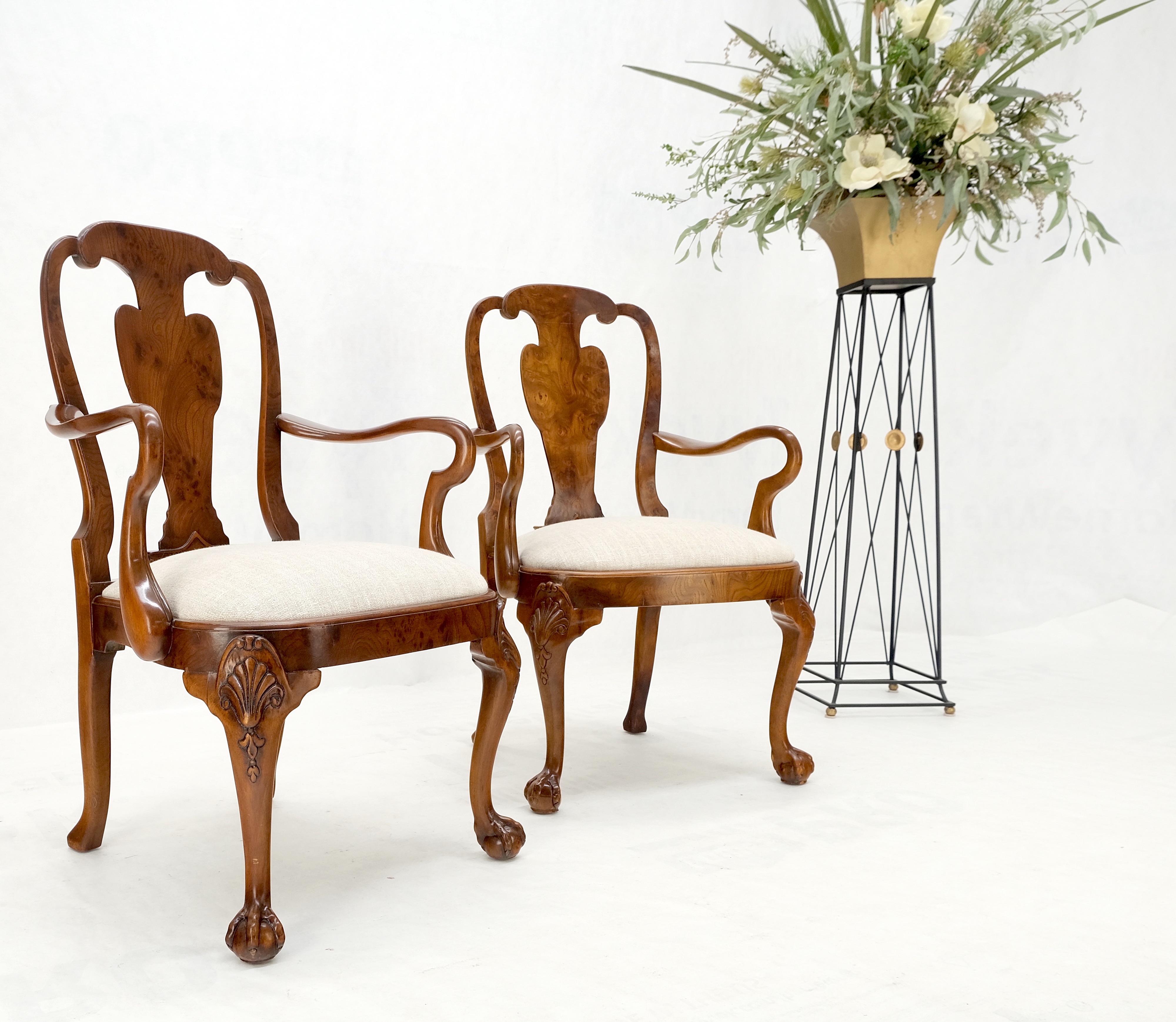 Paire de fauteuils en bois de ronce sculpté, tapisserie en lin oatmeal MINT ! en vente 9