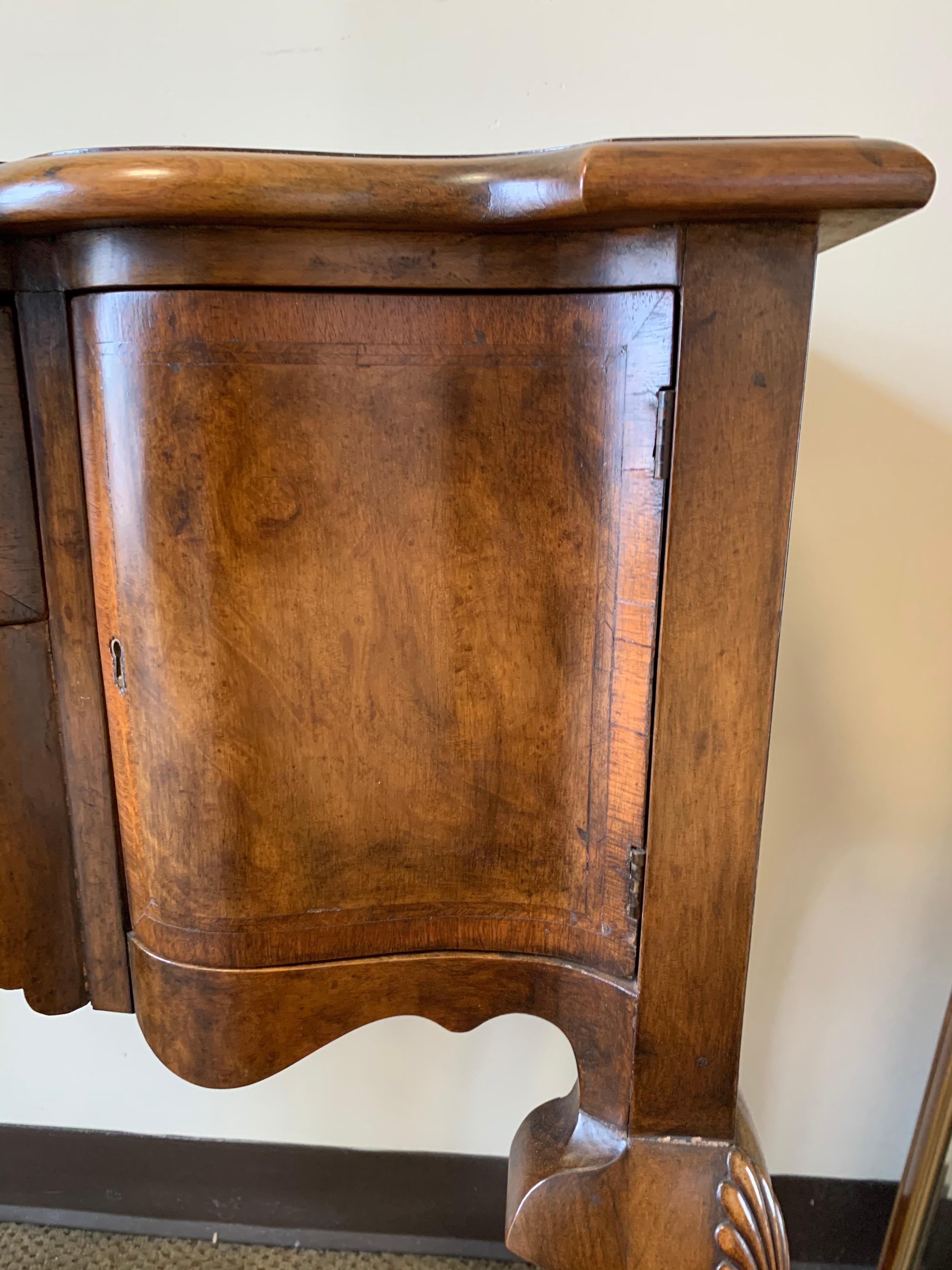 Pair of Carved Burled Walnut Console Tables and Black Chinoiserie Mirrors 10