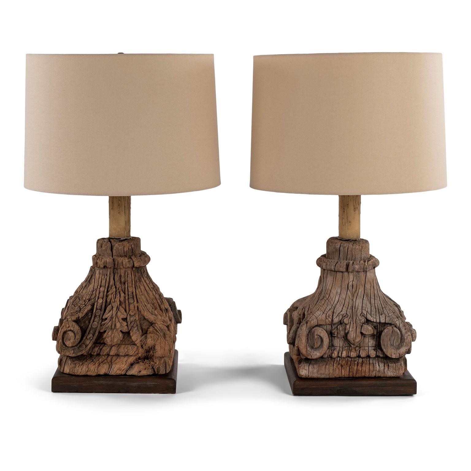 Pair of Carved Capital Table Lamps For Sale 4