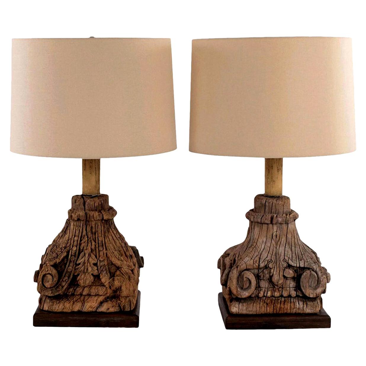 Pair of Carved Capital Table Lamps For Sale 5