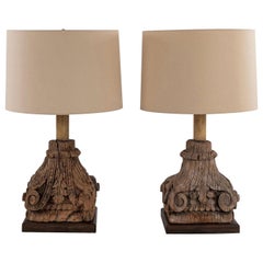 Pair of Carved Capital Table Lamps