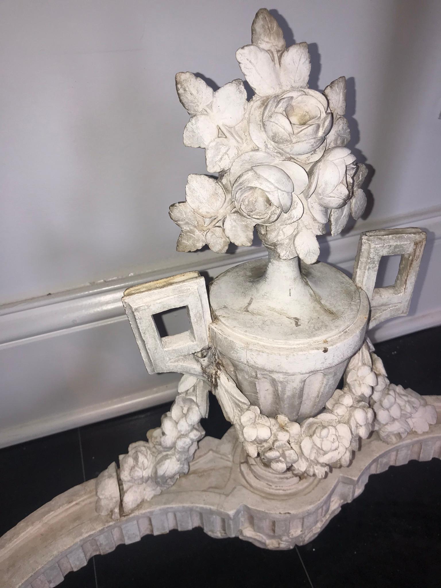 Pair of Carved Chalky Paint Louis Xvi Marble Top Console Tables 2