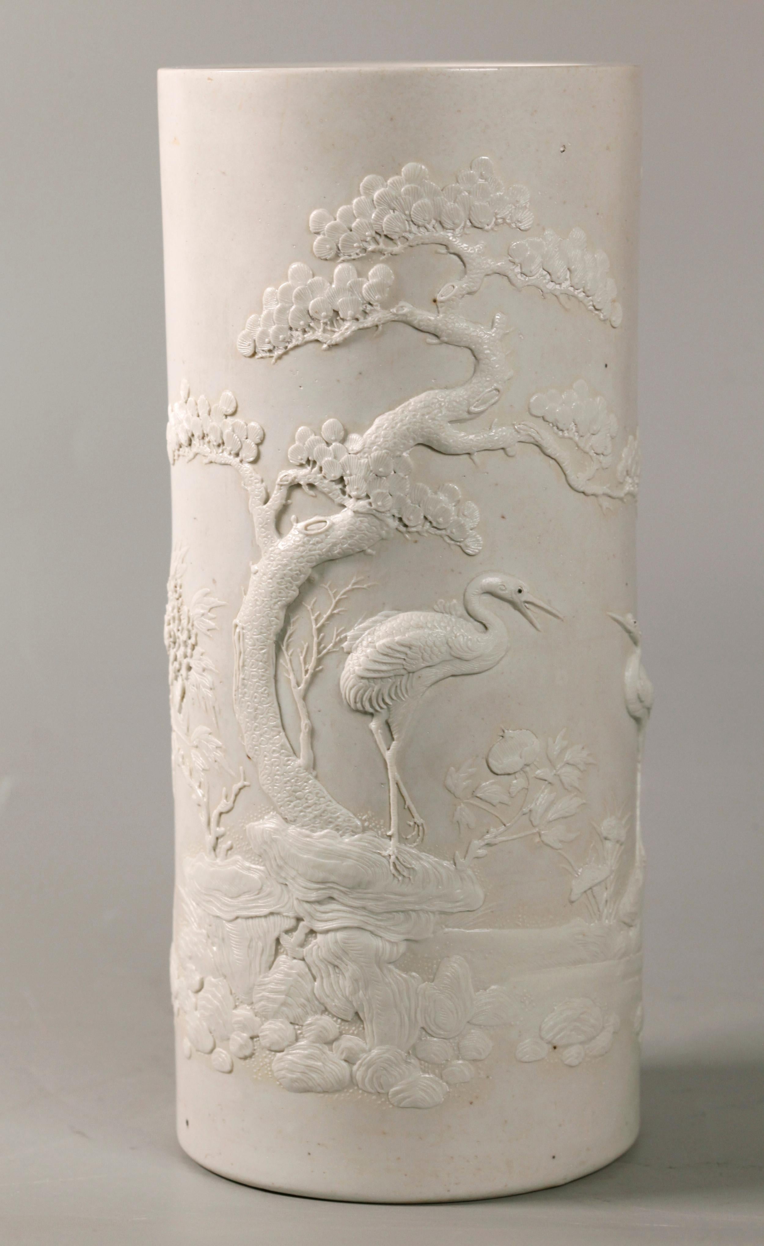 Porcelain Pair of Carved Chinese Biscuit Hat Stands, Daoguang Period For Sale