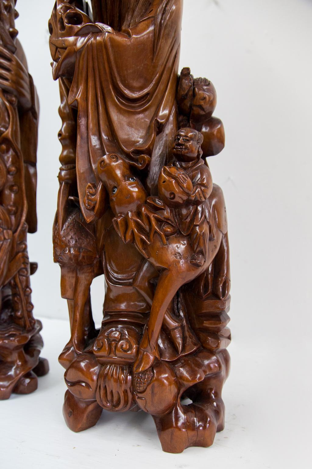 Pair of Carved Chinese Figural Lamps In Good Condition In Wilson, NC