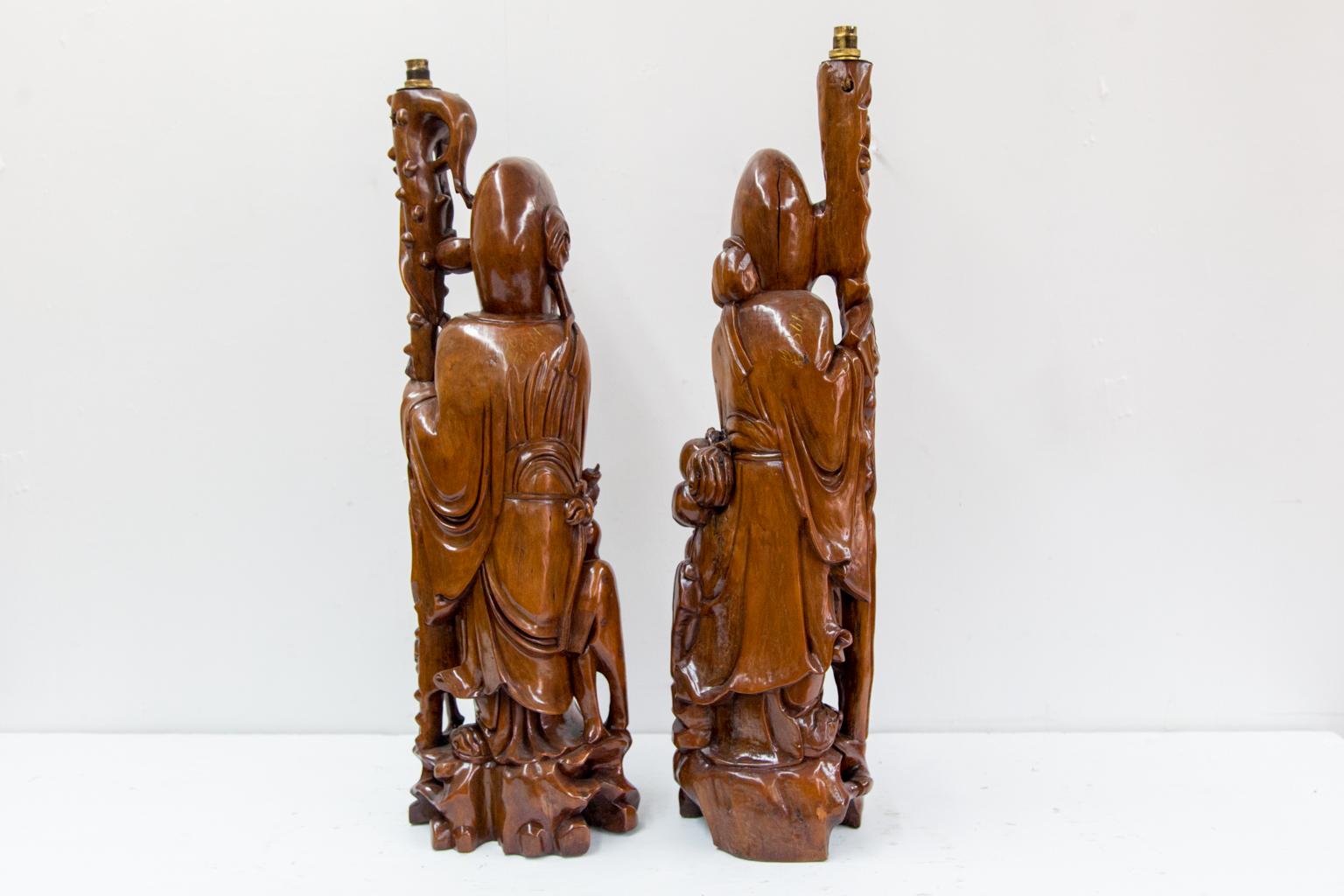 Pair of Carved Chinese Figural Lamps 1