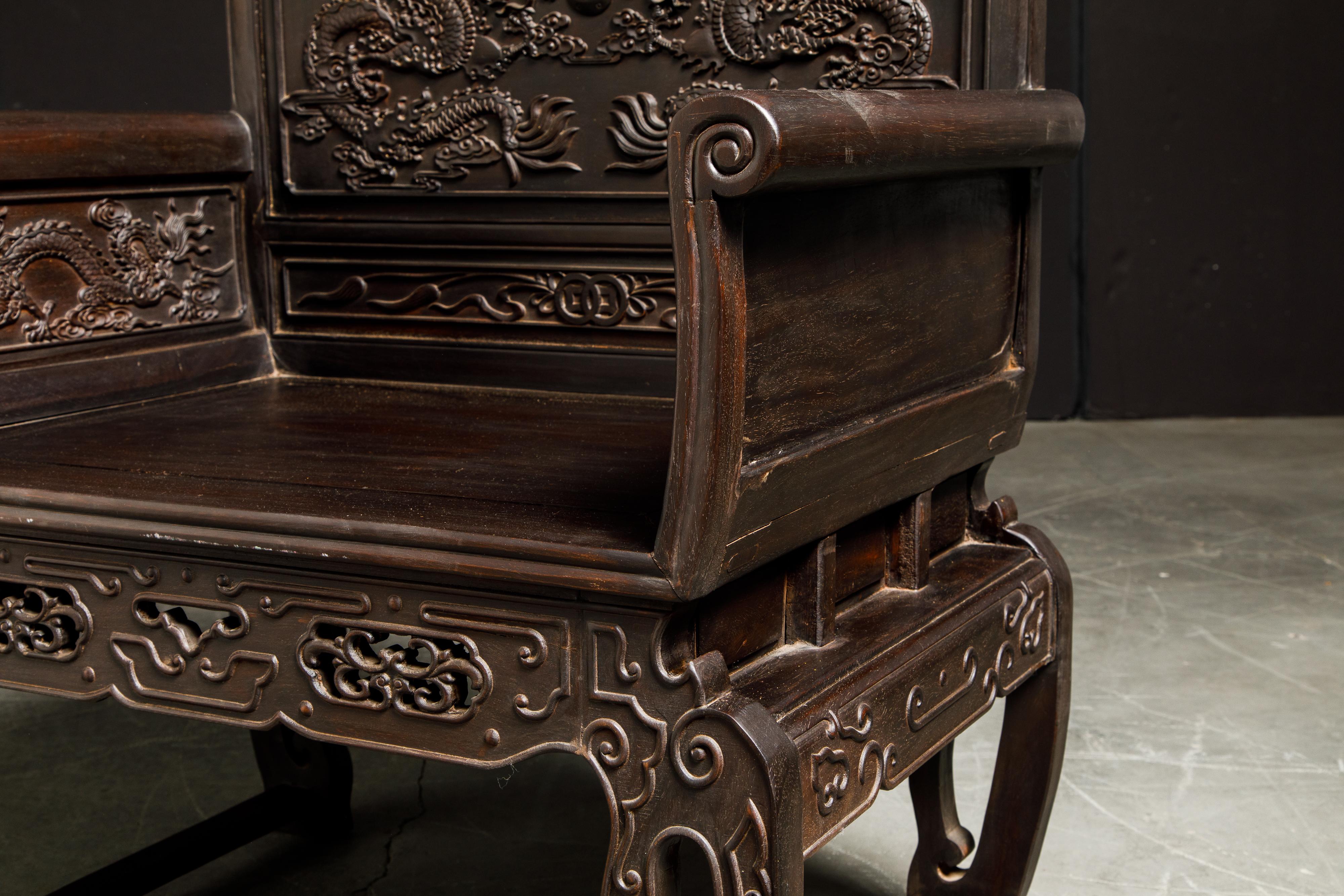 Pair of Carved Chinese Zitan Throne Chairs with Dragon Motifs 4