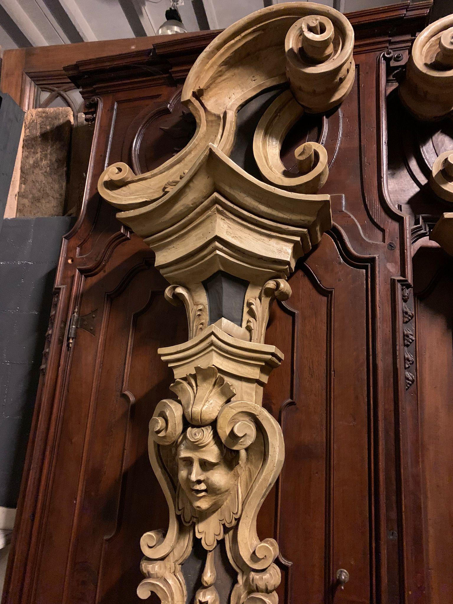 pair of carved column pilasters, richly carved and lacquered, Italy For Sale 2