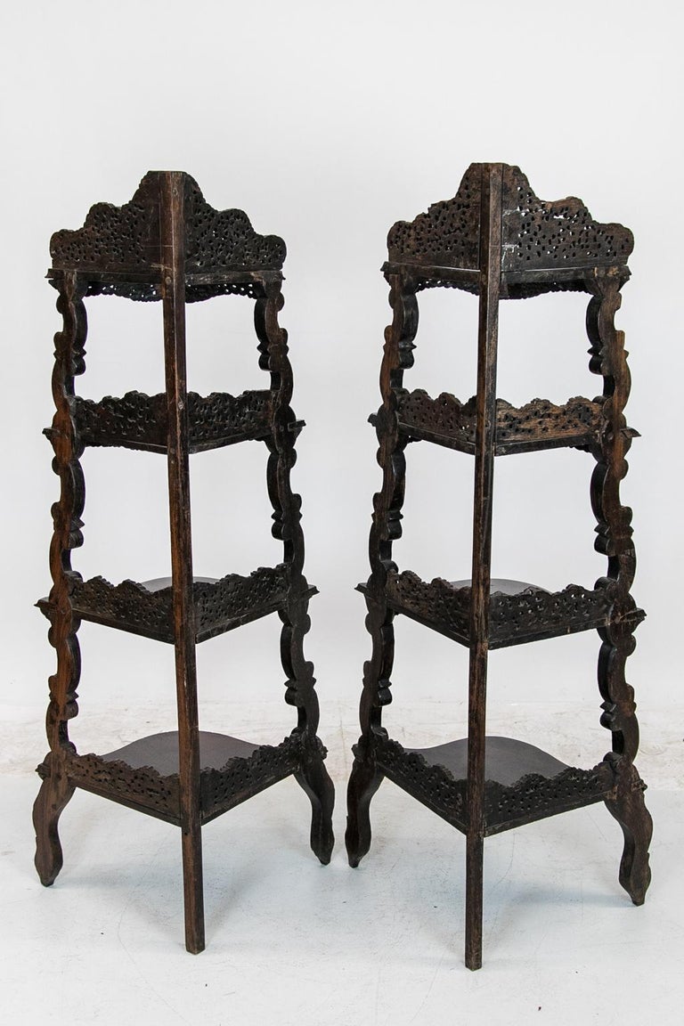 Pair of Carved Corner Display Stands For Sale at 1stdibs