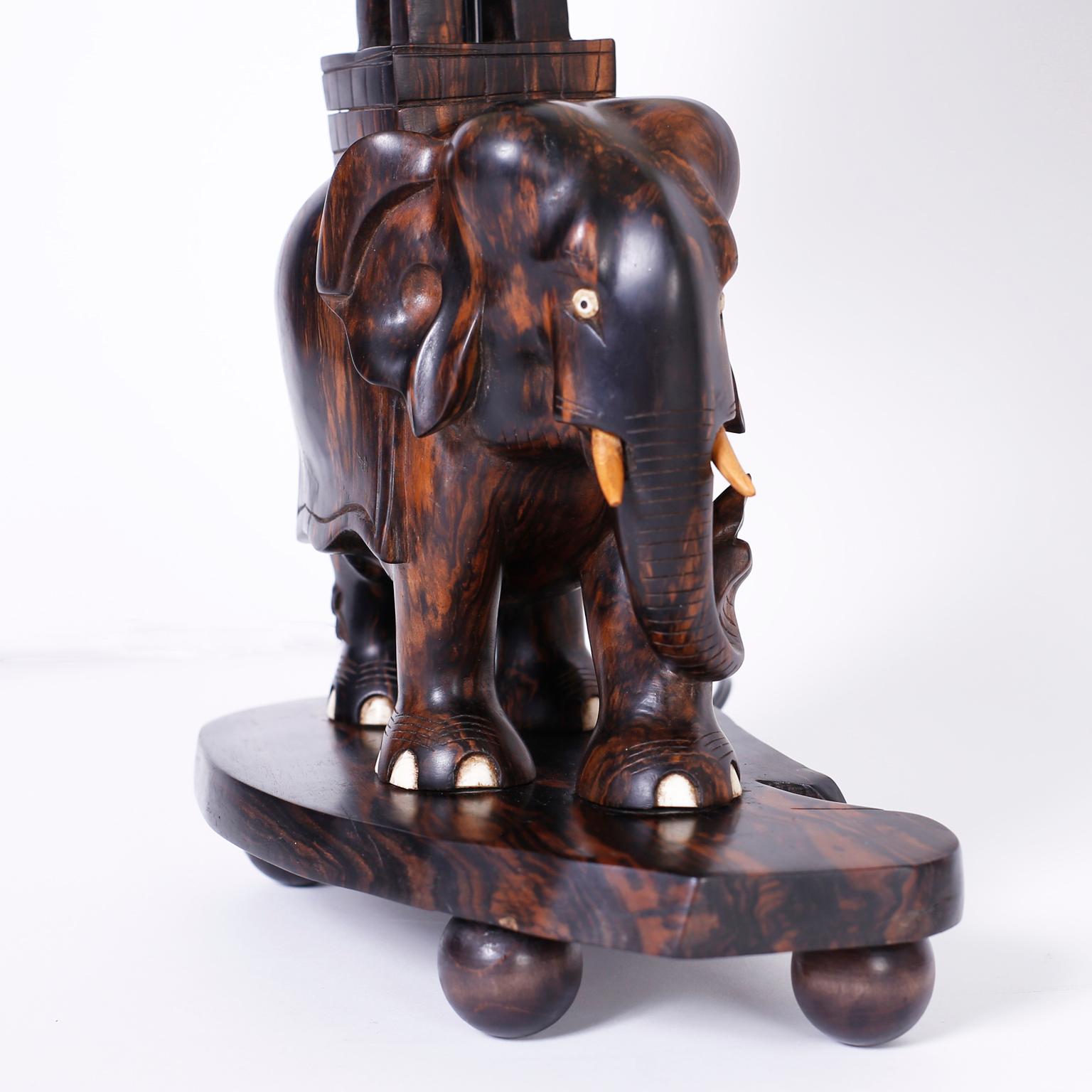 Pair of Carved Coromandel Wood Elephant Table Lamps In Good Condition In Palm Beach, FL