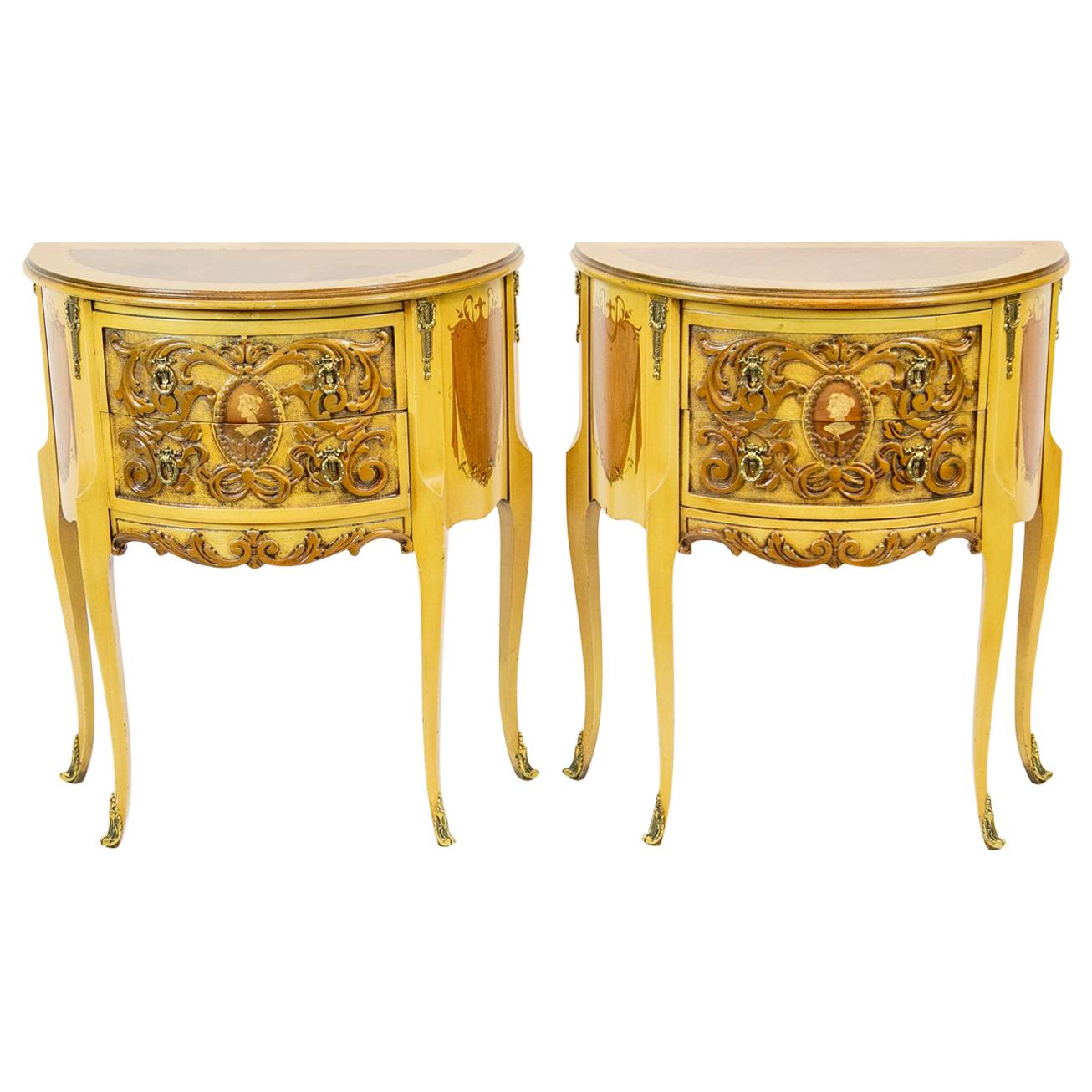 Pair of Carved Demilune Side Tables For Sale