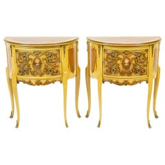 Antique Pair of Carved Demilune Side Tables