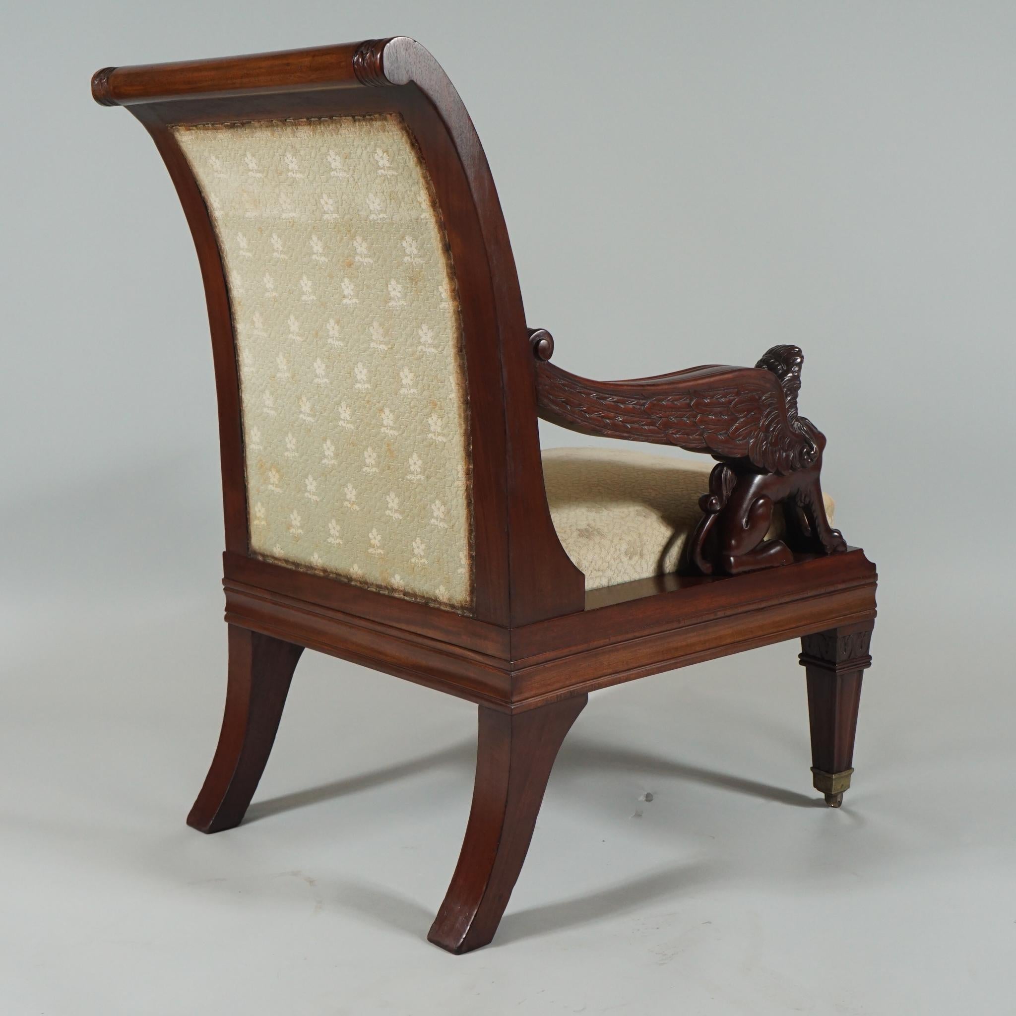 Hand-Carved Pair of Carved Egyptian Revival Armchairs For Sale