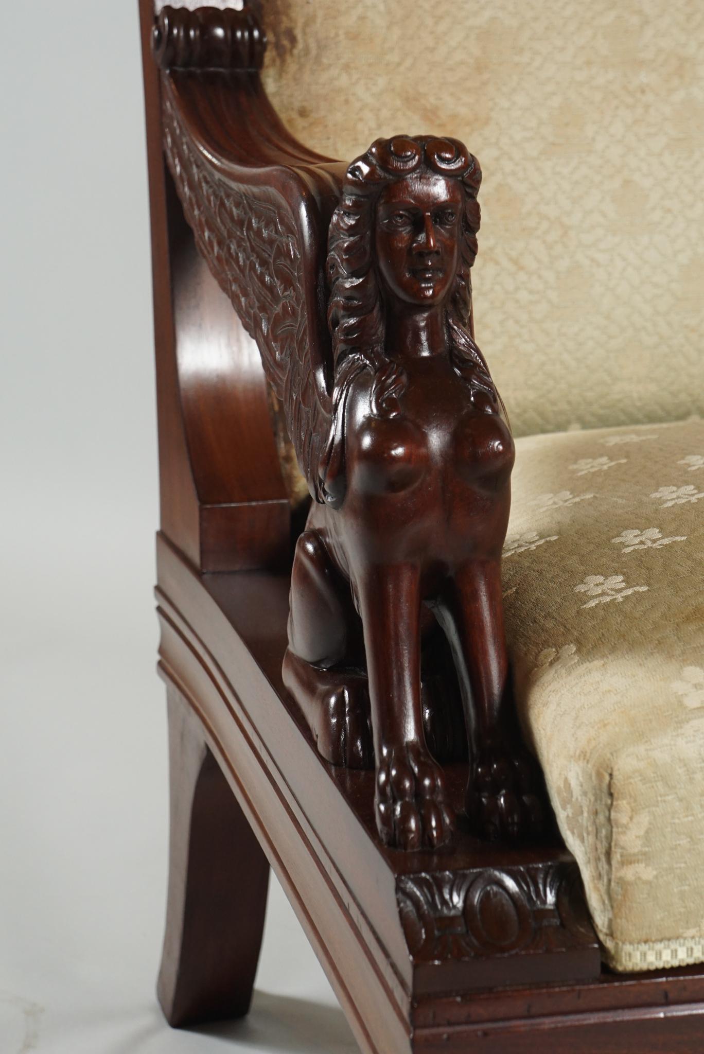Pair of Carved Egyptian Revival Armchairs For Sale 1