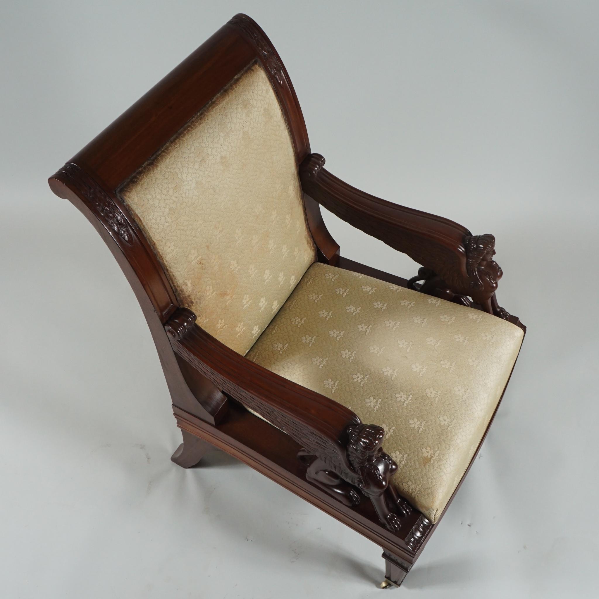 Pair of Carved Egyptian Revival Armchairs For Sale 2
