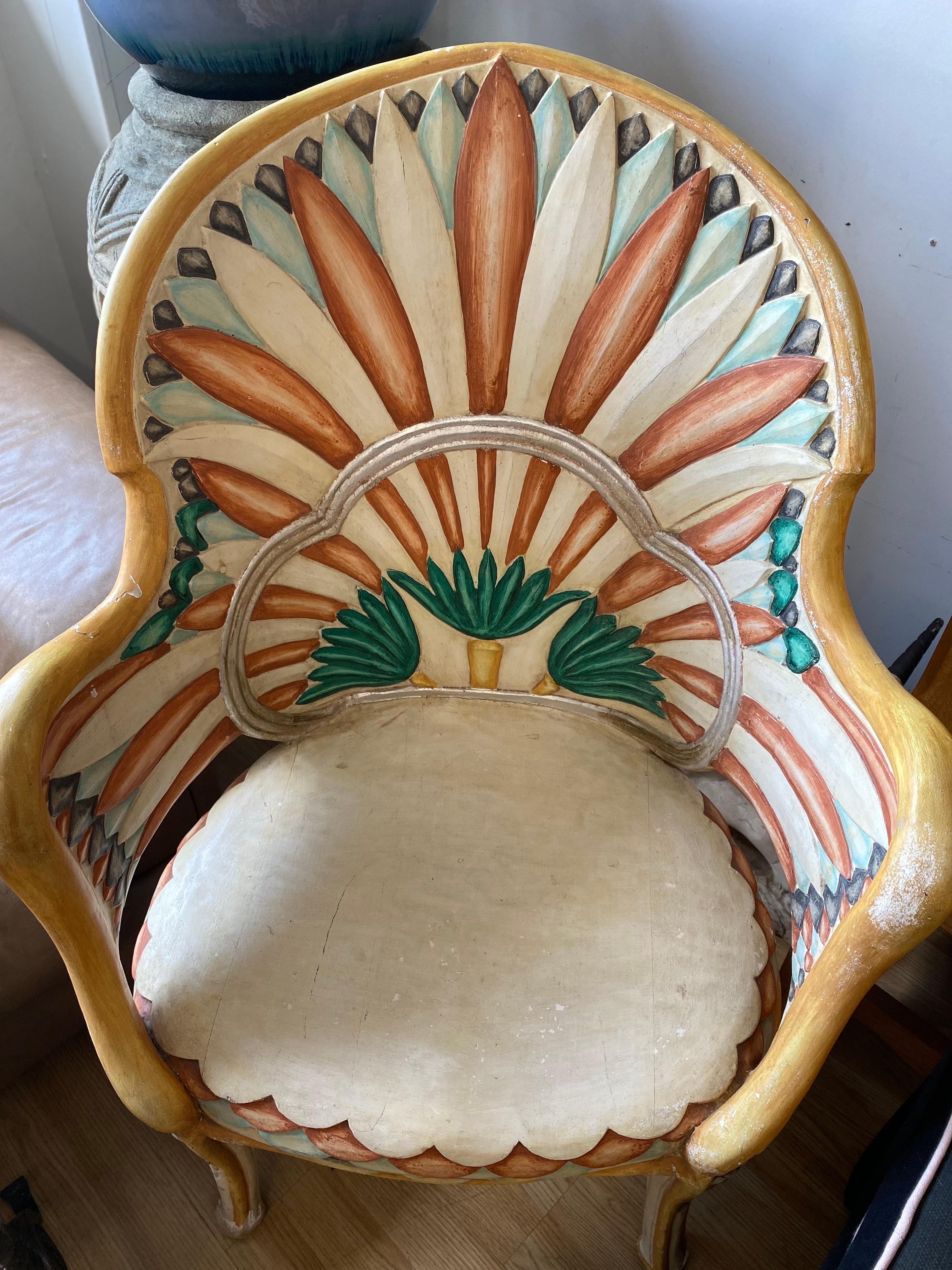 Pair of Carved Egyptian Revival Chairs by Bartolozzi e Maioli 3
