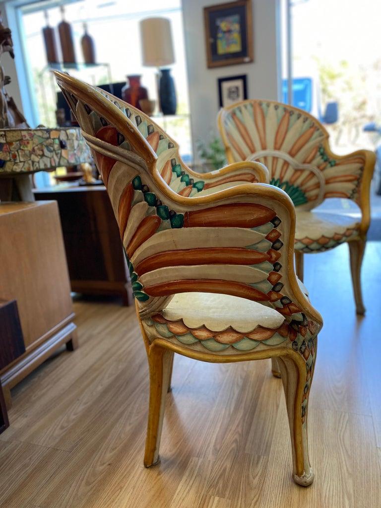 Italian Pair of Carved Egyptian Revival Chairs by Bartolozzi e Maioli
