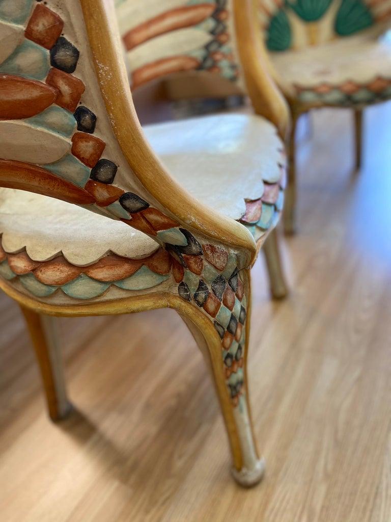 Wood Pair of Carved Egyptian Revival Chairs by Bartolozzi e Maioli