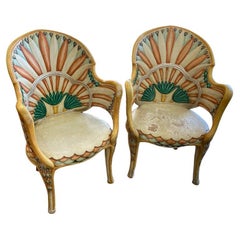 Pair of Carved Egyptian Revival Chairs by Bartolozzi e Maioli