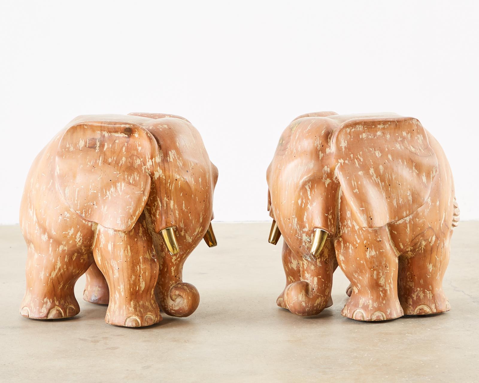 Pair of Carved Elephant Drink Table Sculptures 4
