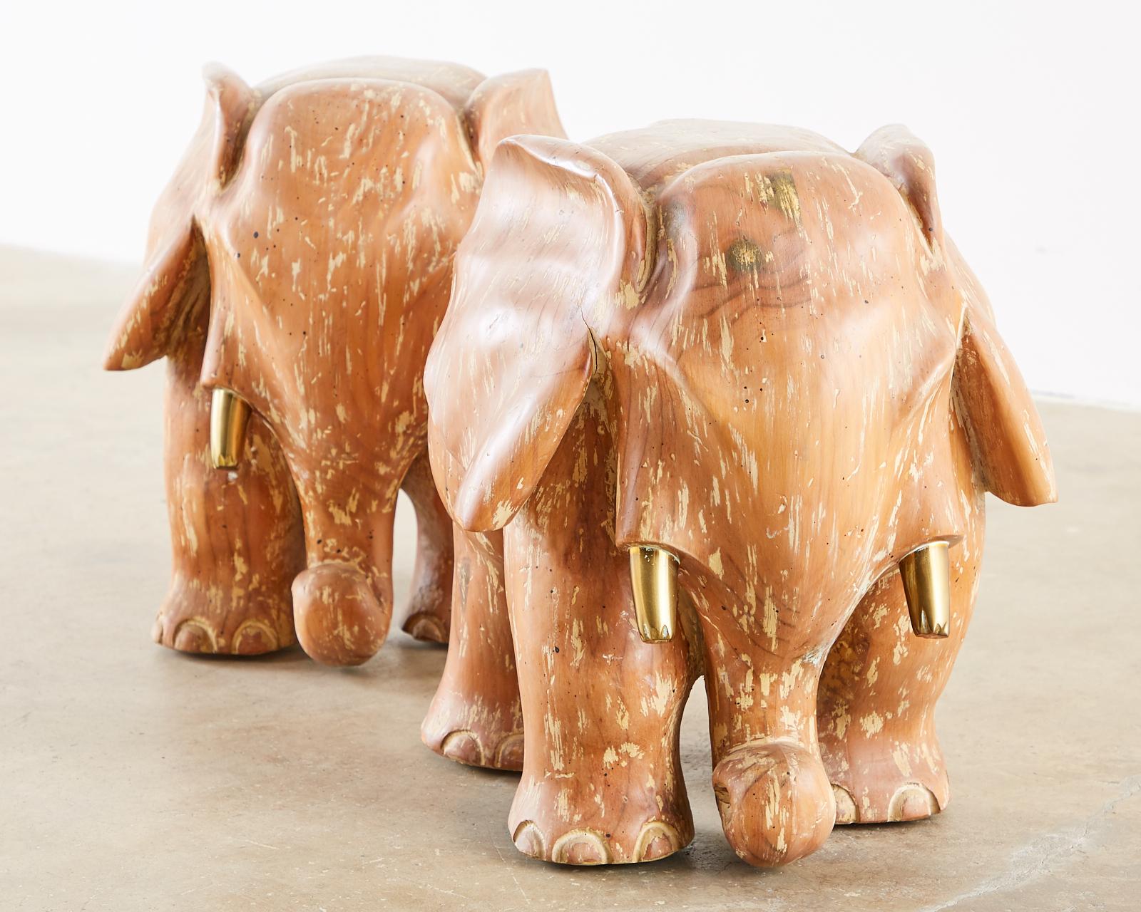 Pair of Carved Elephant Drink Table Sculptures 5